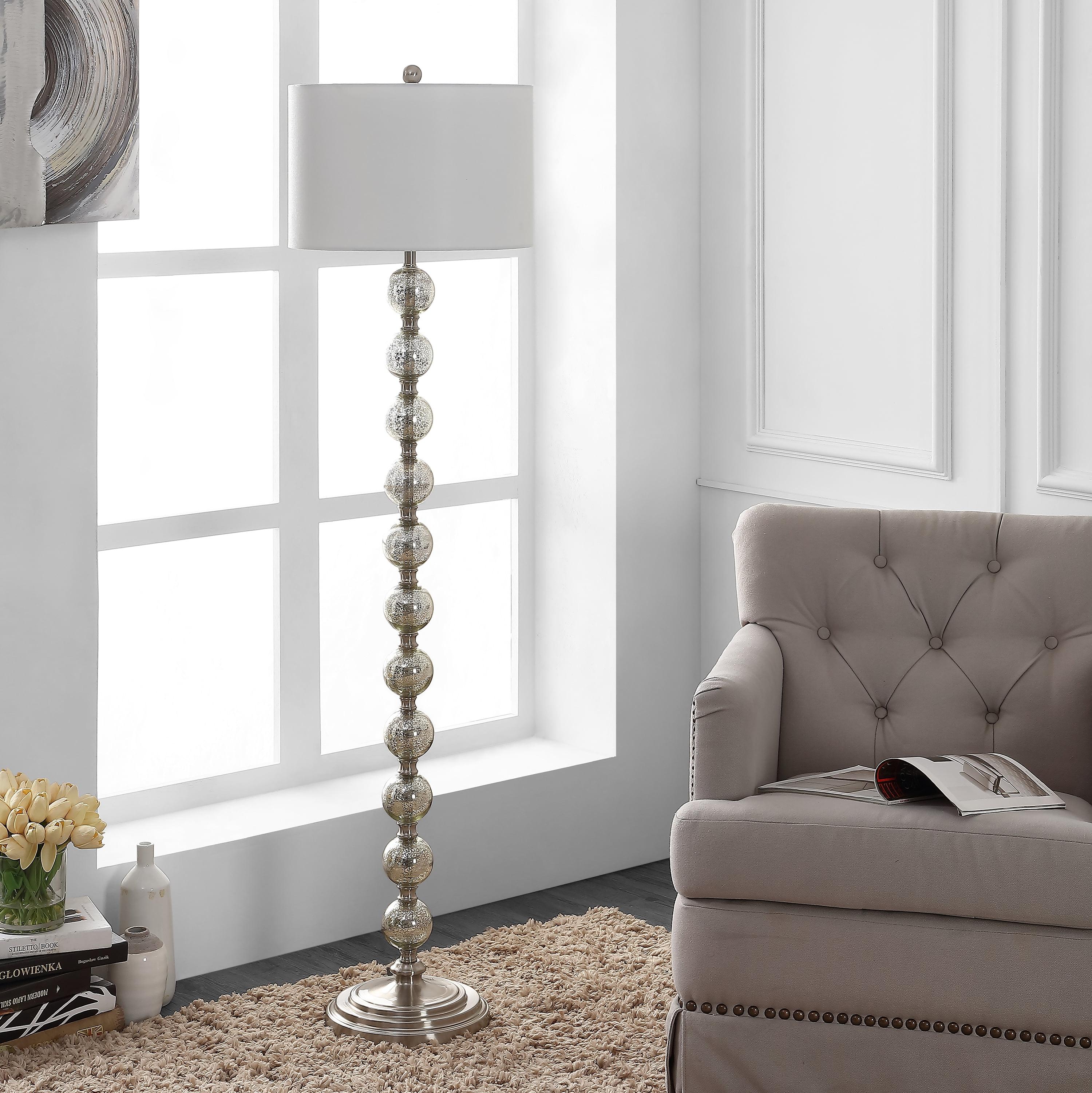 Elegant Adjustable White and Satin Nickel Floor Lamp with Metal Globes