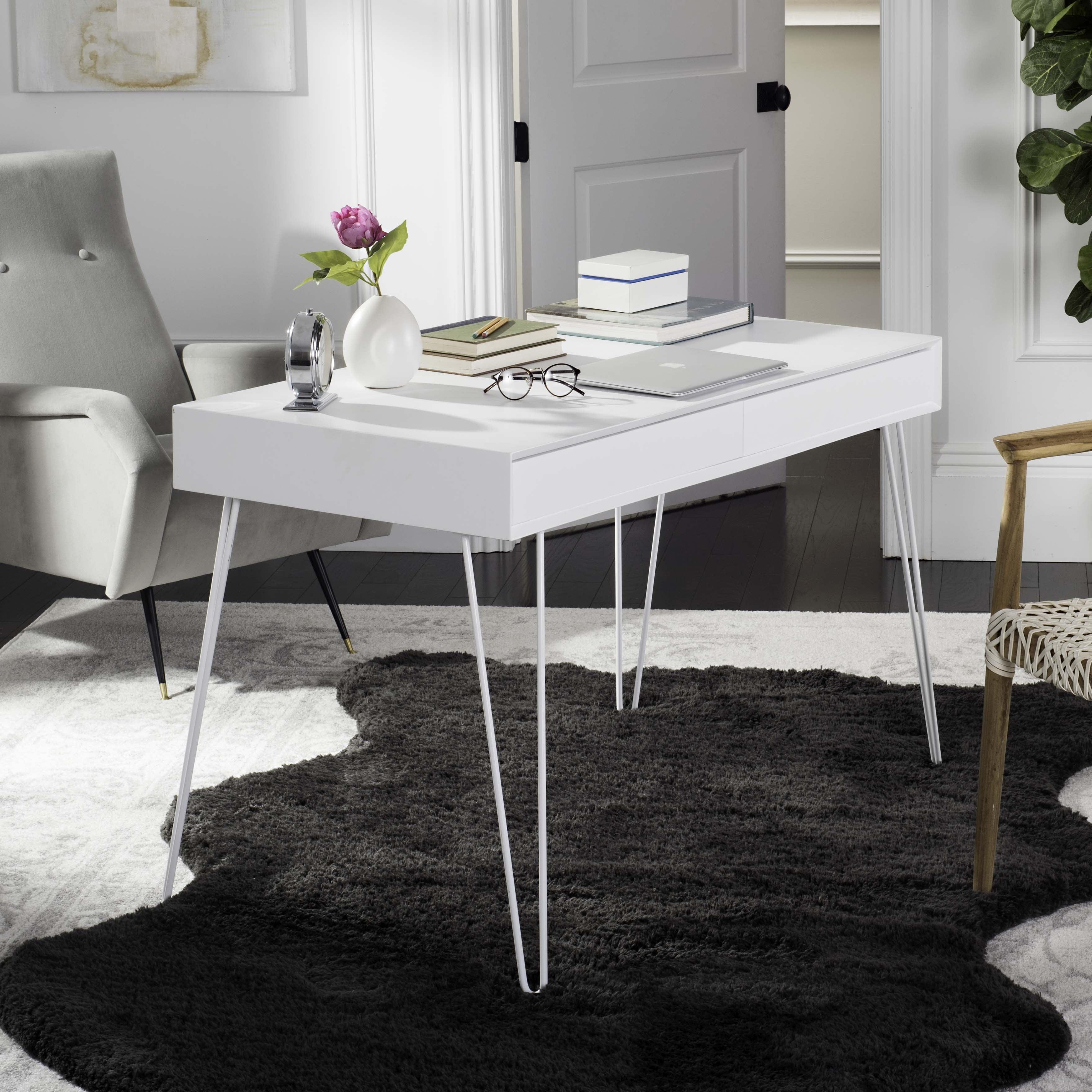 Transitional White Home Office Desk with Dual Hidden Drawers