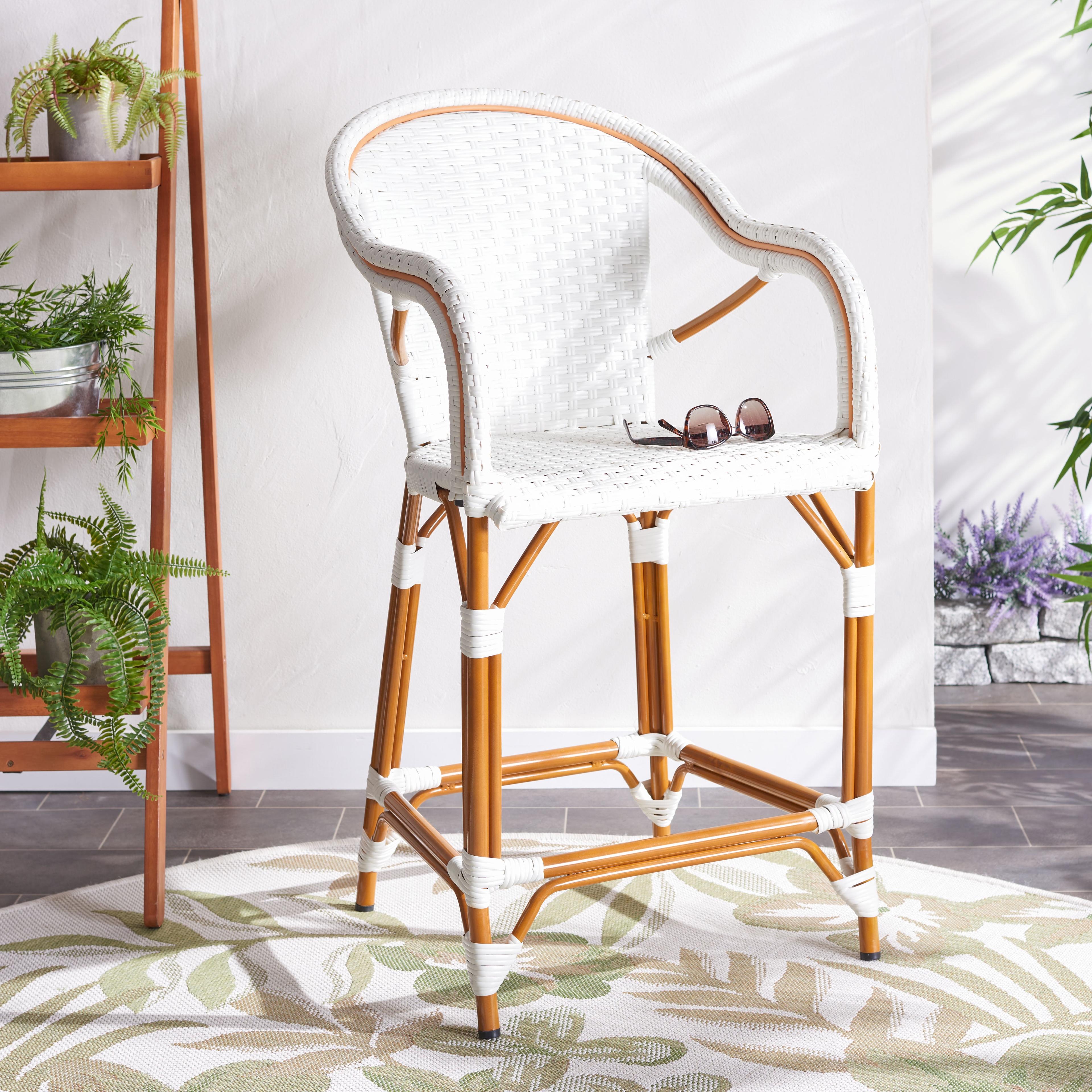 California Counter Stool With Arms - Indoor/Outdoor - PAT7533 - White - Safavieh