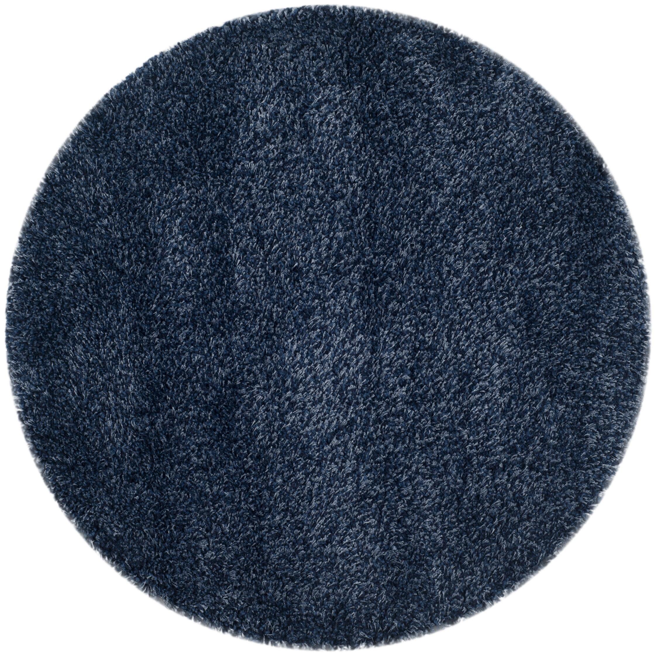 SAFAVIEH California Solid Plush Shag Area Rug, Navy, 10' x 10' Round