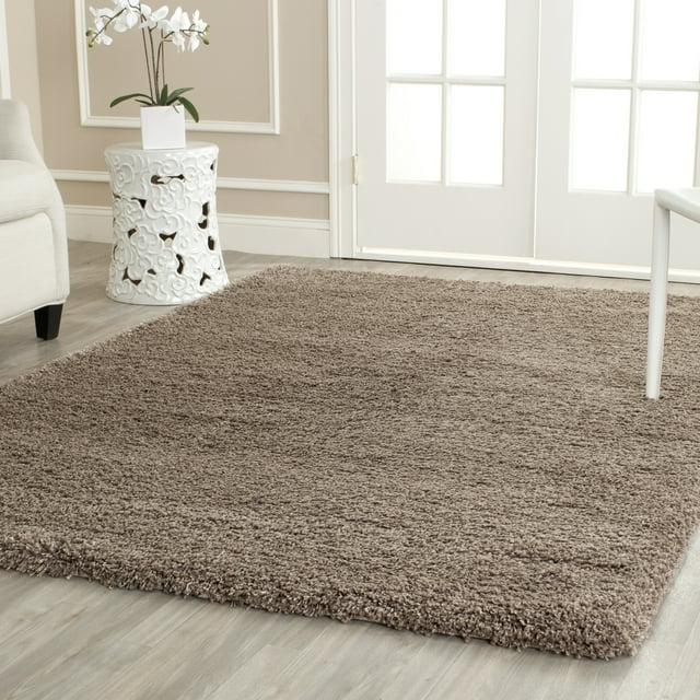 SAFAVIEH California Solid Plush Shag Area Rug, Taupe, 5'3" x 5'3" Square