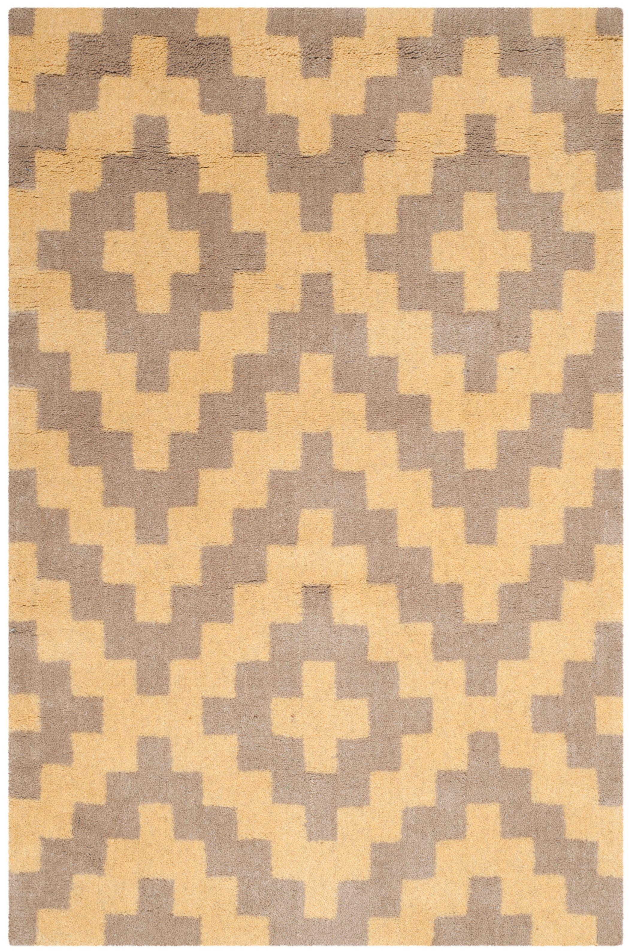 Elegant Taupe & Gold Hand-Tufted Wool Rectangular Rug, 3' x 5'