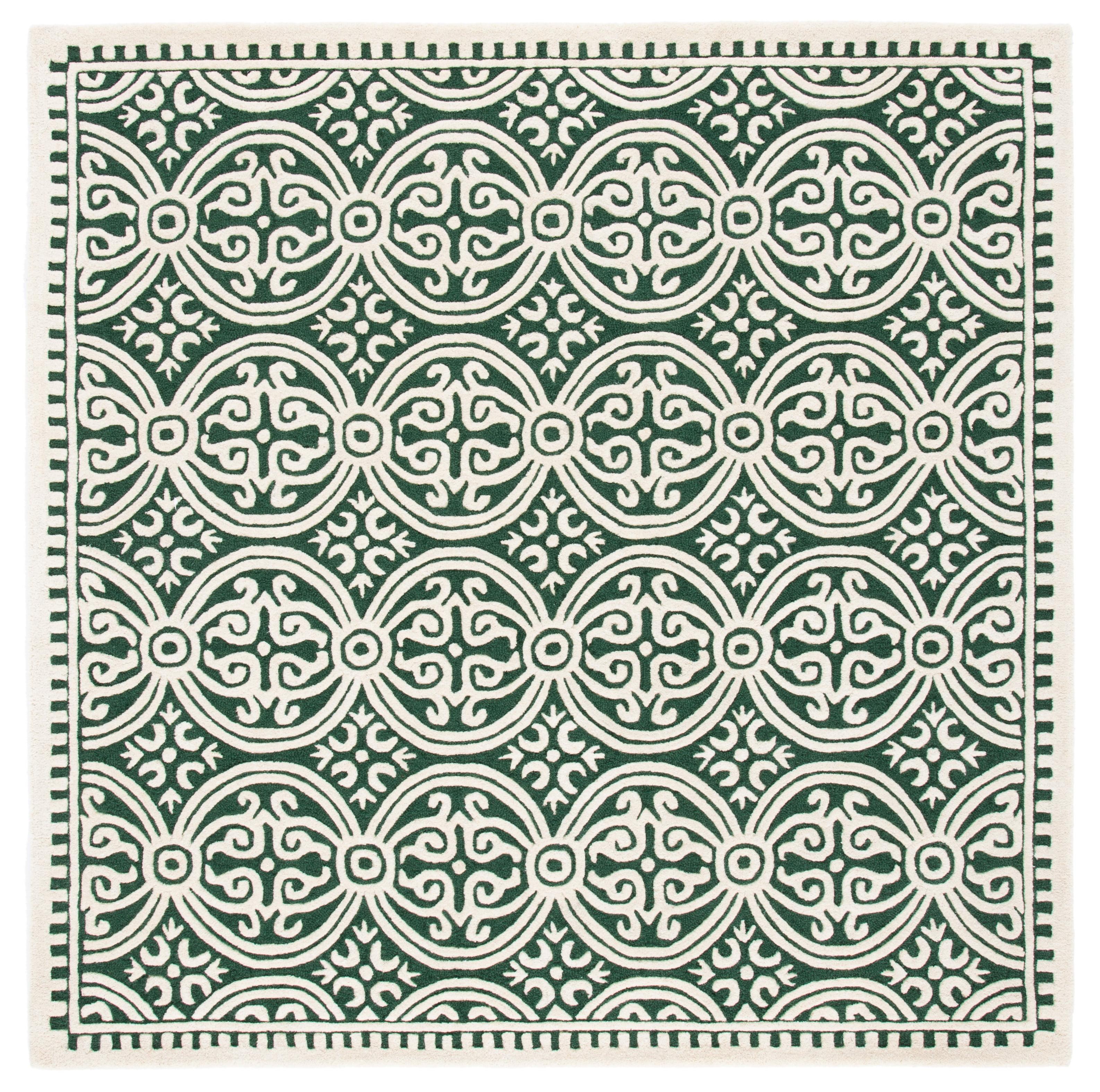 SAFAVIEH Cambridge Leslie Geometric Wool Area Rug, Dark Green/Ivory, 6' x 6' Square