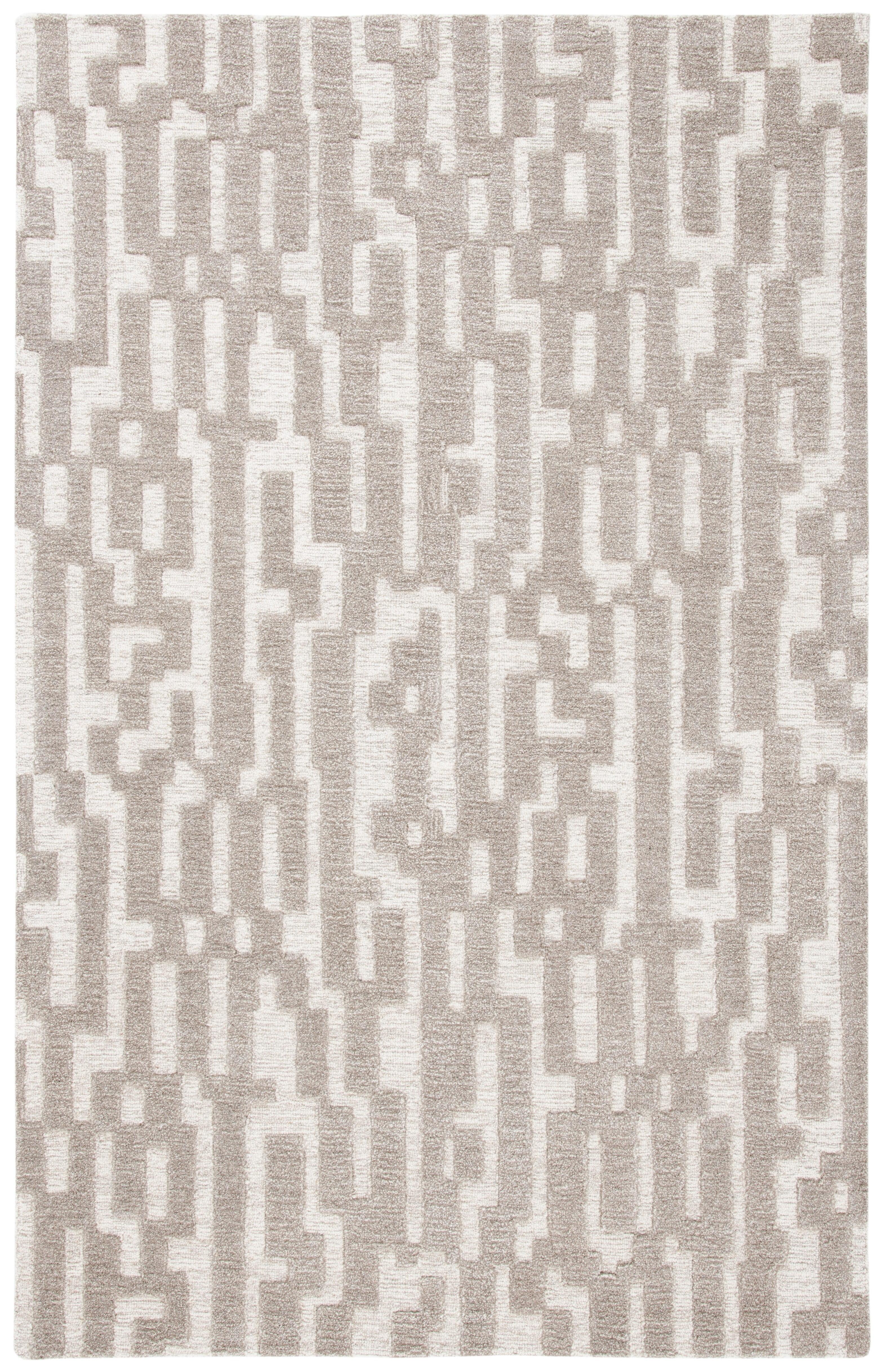 Gray Geometric Hand-Tufted Wool Area Rug, 5' x 8'