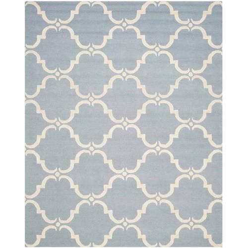 Blue and Ivory Geometric Hand-Tufted Wool 8' x 10' Area Rug