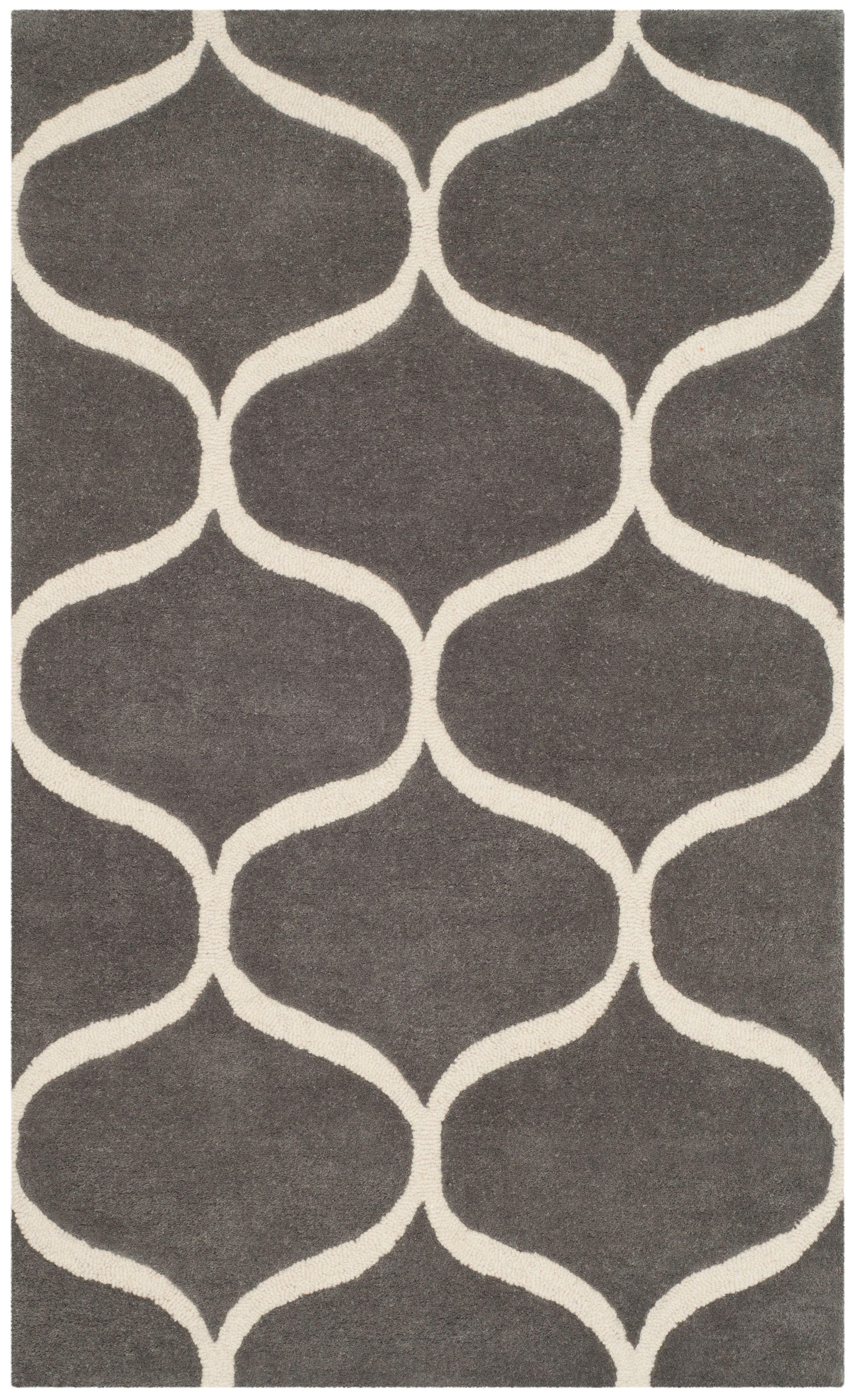 Hand-Tufted Dark Grey and Ivory Wool Area Rug, 3' x 5'