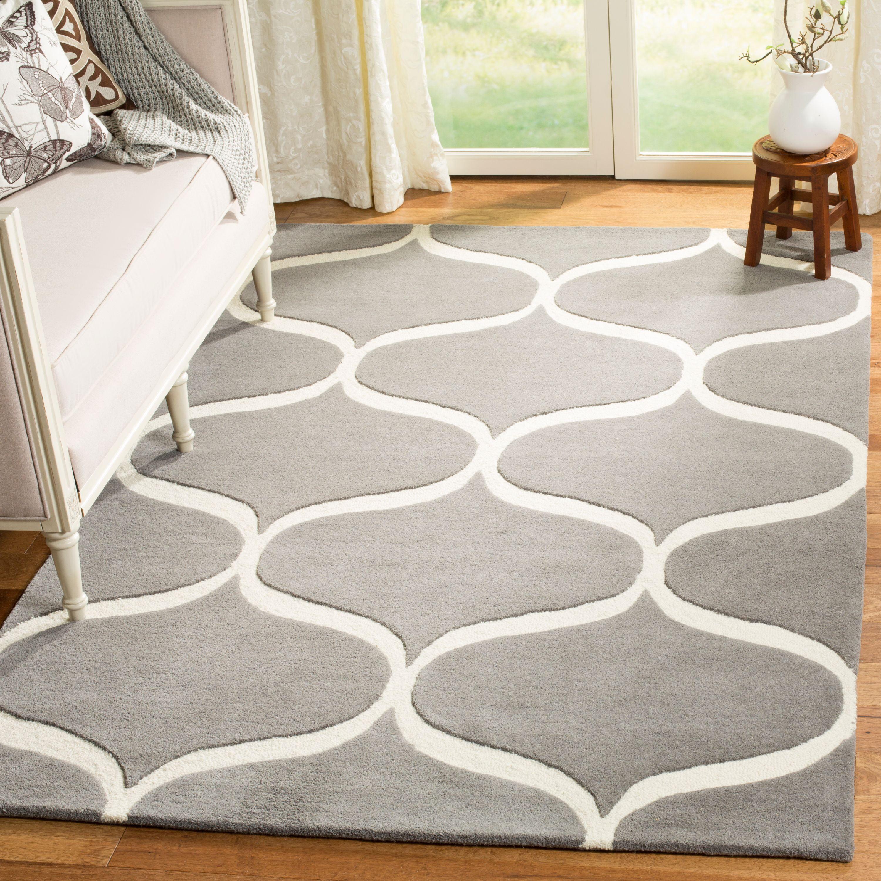 Hand-Tufted Dark Grey and Ivory Wool Area Rug, 5' x 8'