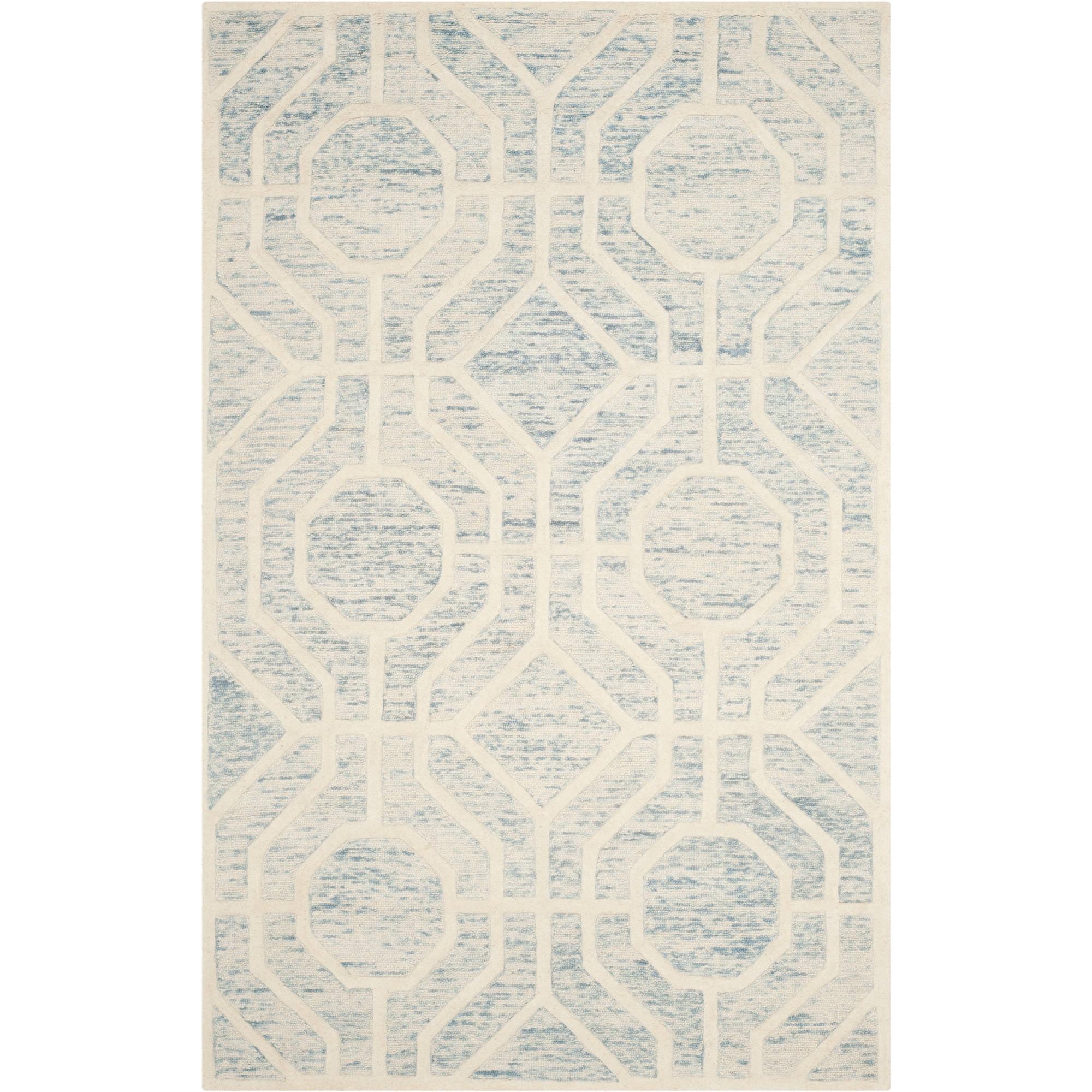 Handmade Tufted Blue and Ivory Wool Area Rug