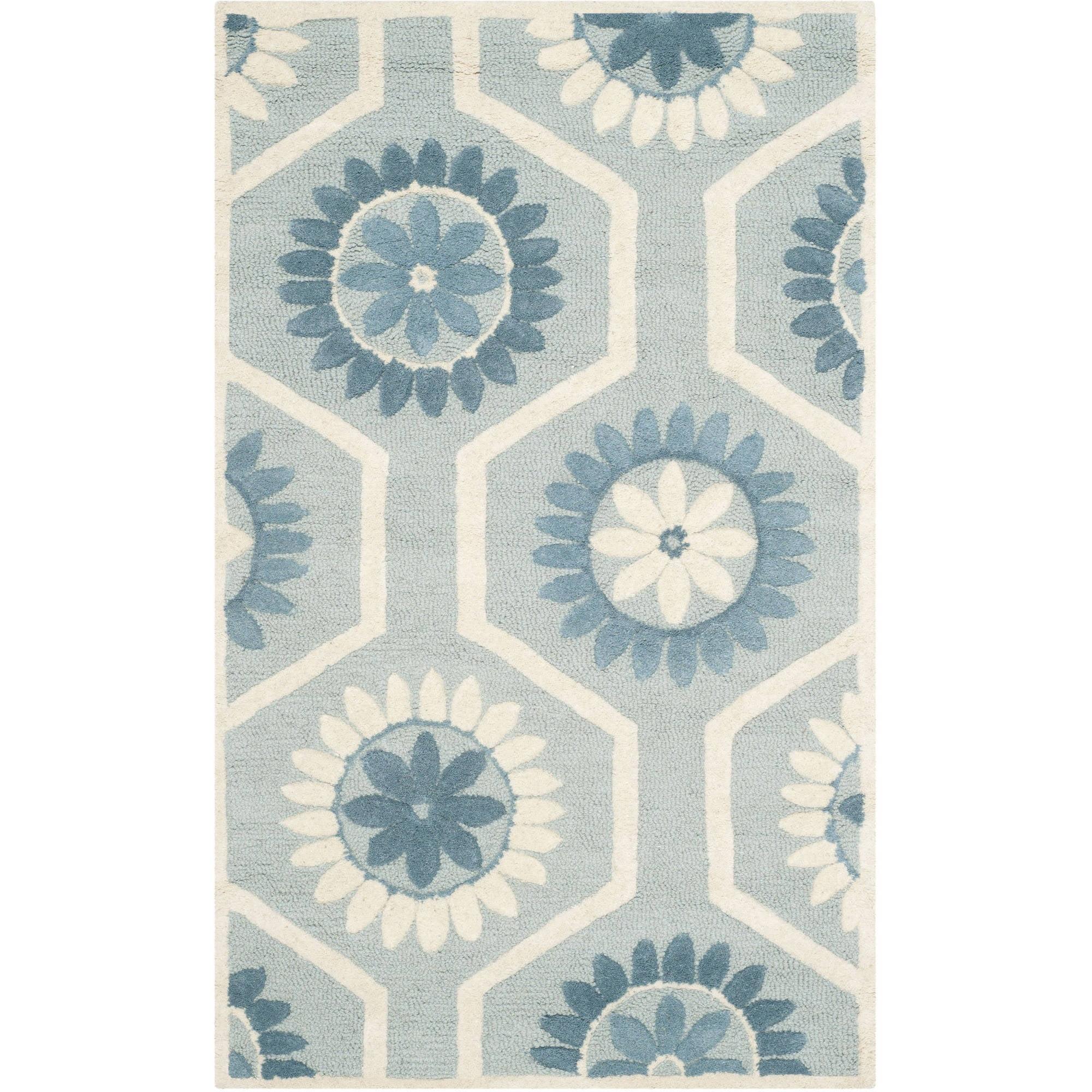 SAFAVIEH Cambridge Jonathan Geometric Floral Wool Area Rug, Blue/Ivory, 3' x 5'