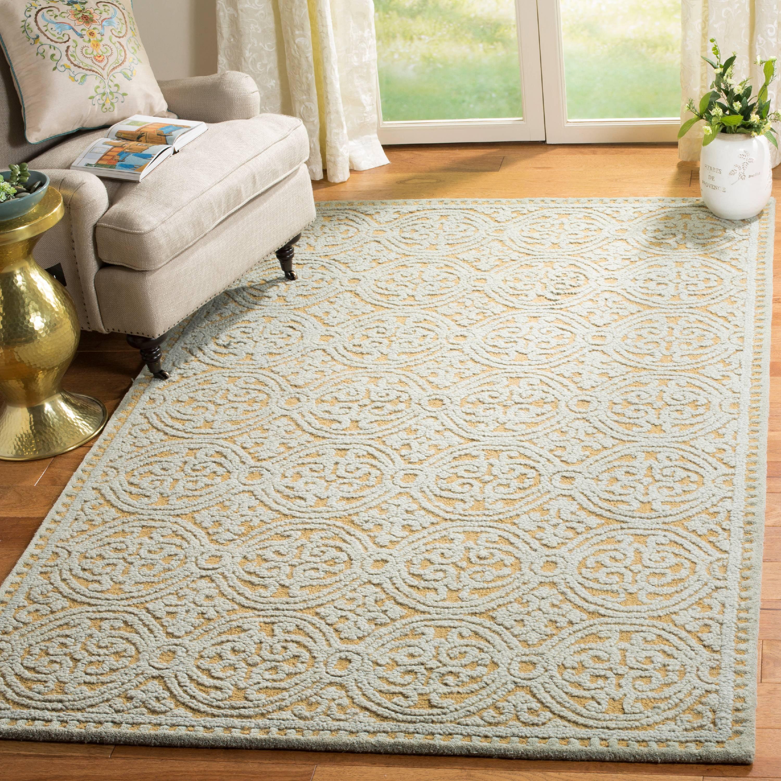 Blue and Gold Hand-Tufted Wool Geometric Area Rug