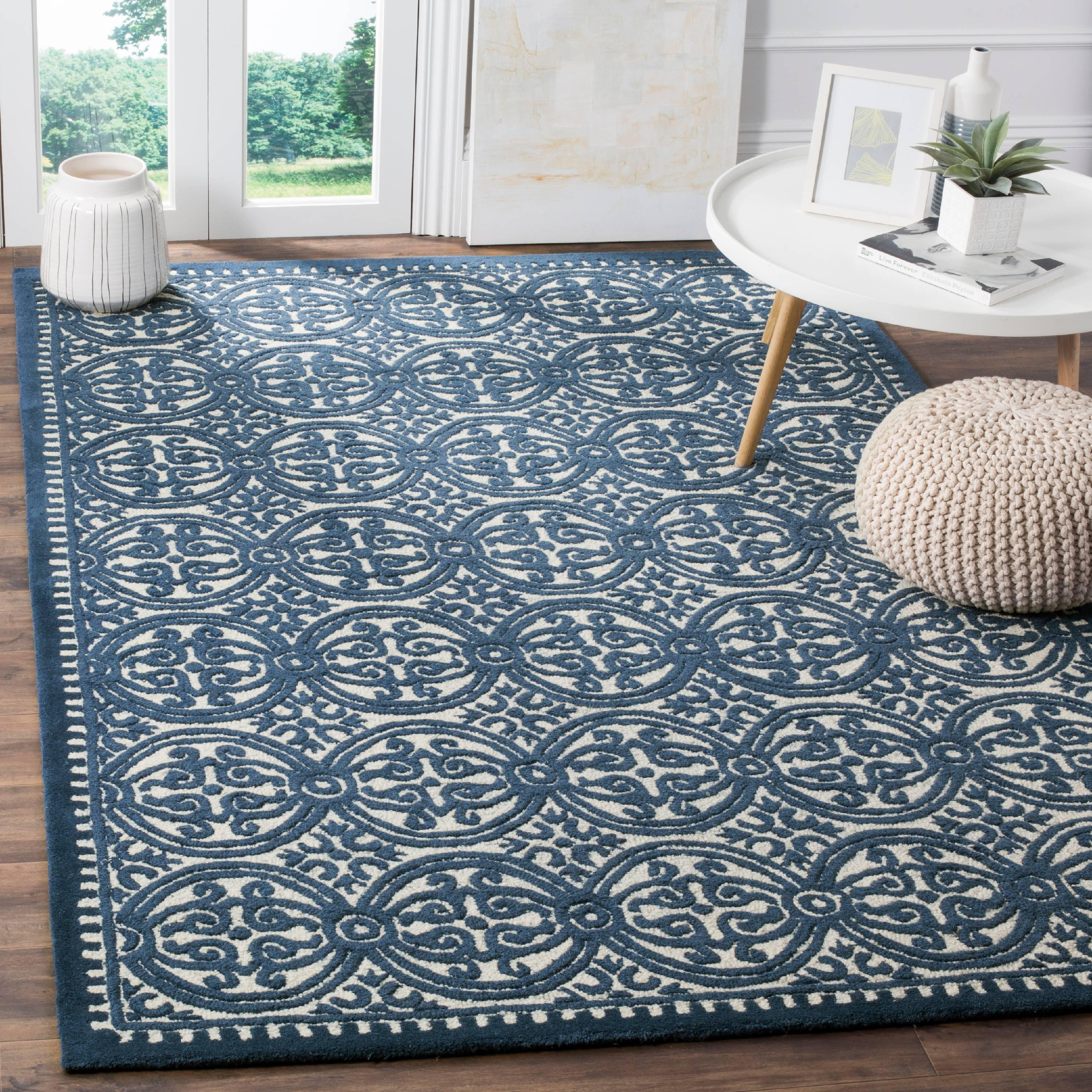 Hand-Tufted Ivory Geometric Wool Area Rug 4' x 6'