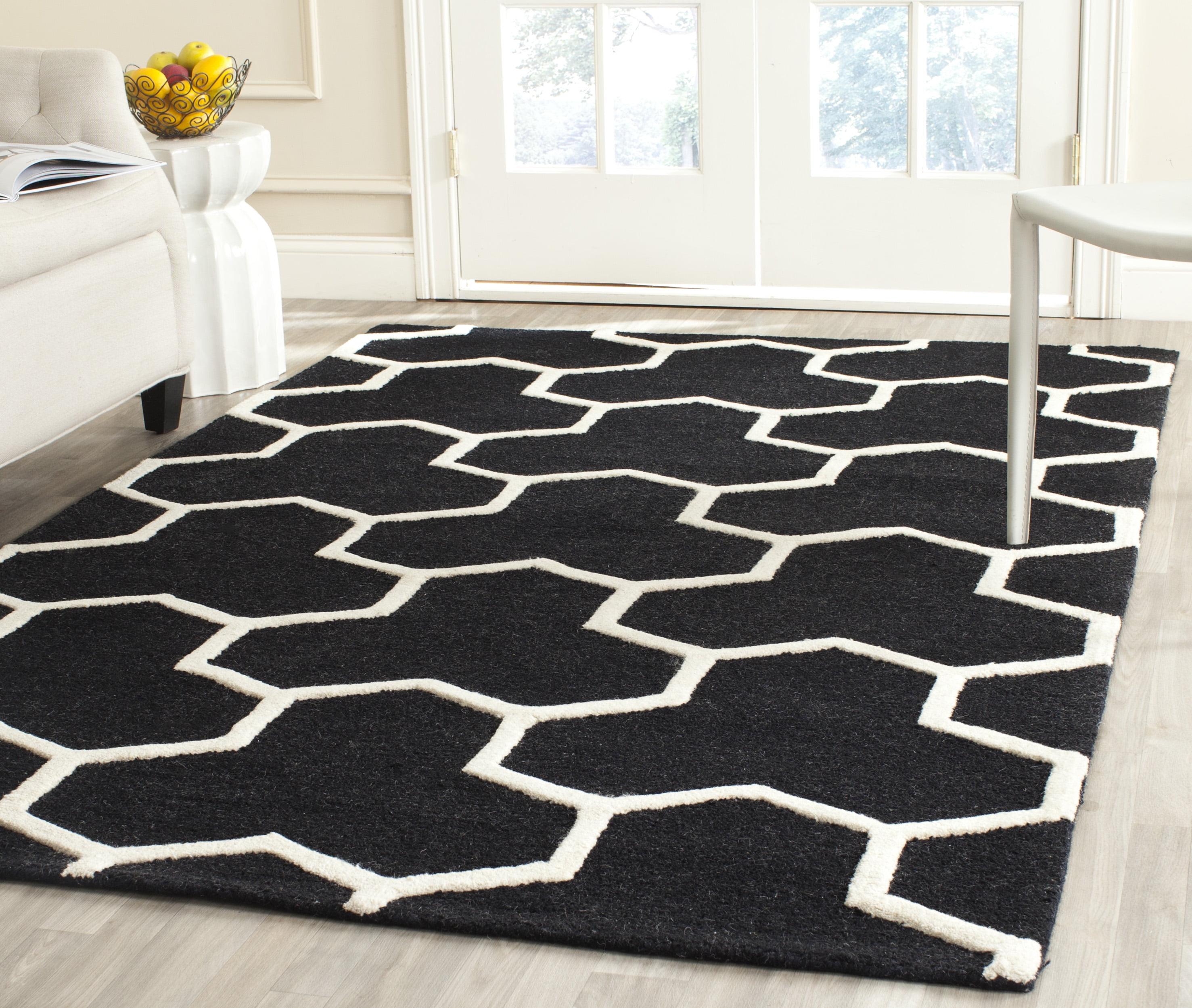 SAFAVIEH Cambridge Joshua Geometric Tessellation Wool Area Rug, Black/Ivory, 4' x 6'