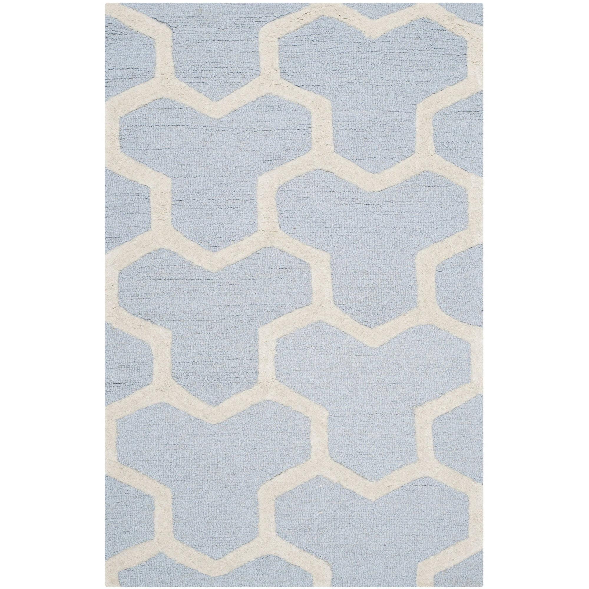 Hand-Tufted Light Blue and Ivory Wool Rectangular Rug, 3' x 5'