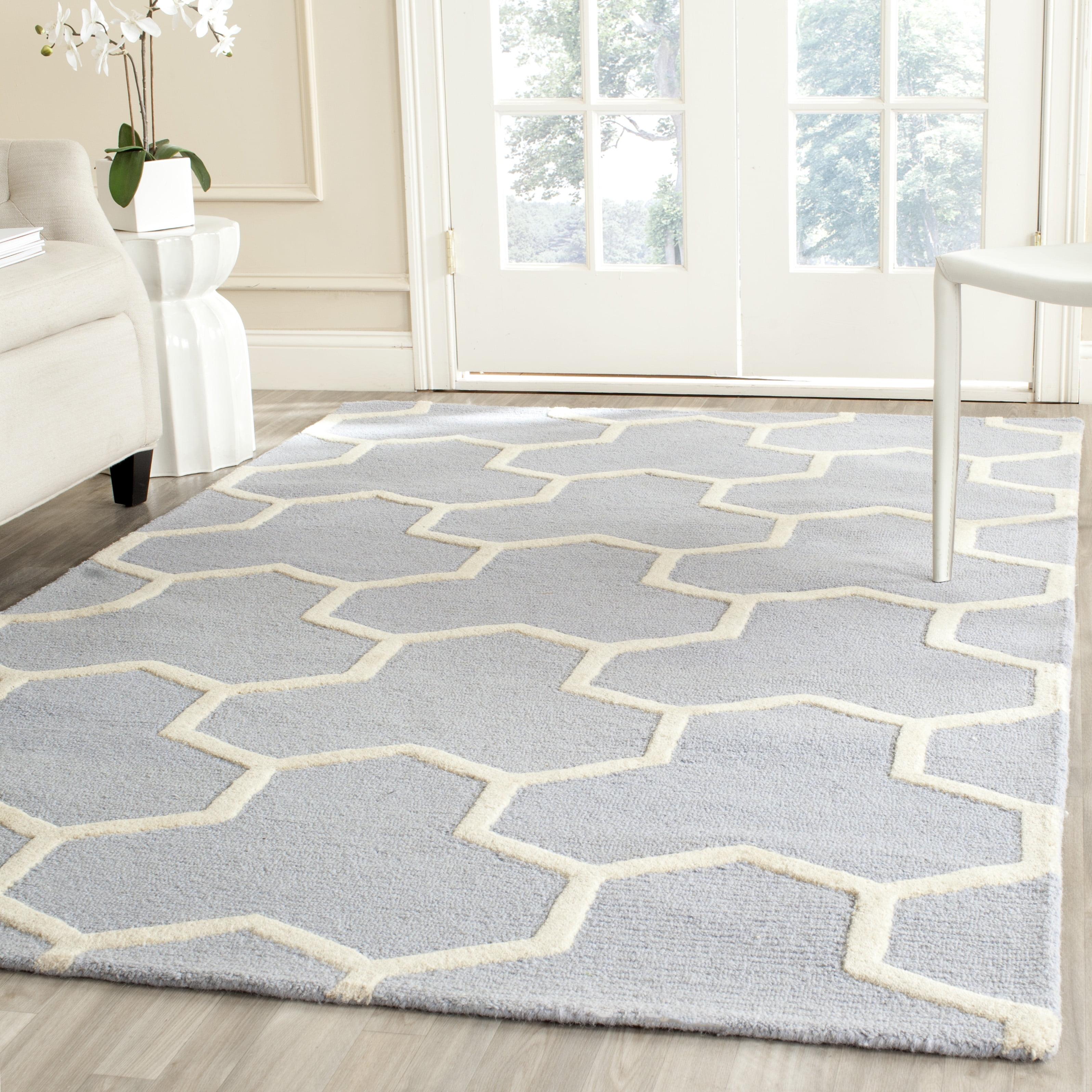 Deedgra Geometric Handmade Tufted Wool Light Blue/Ivory Area Rug