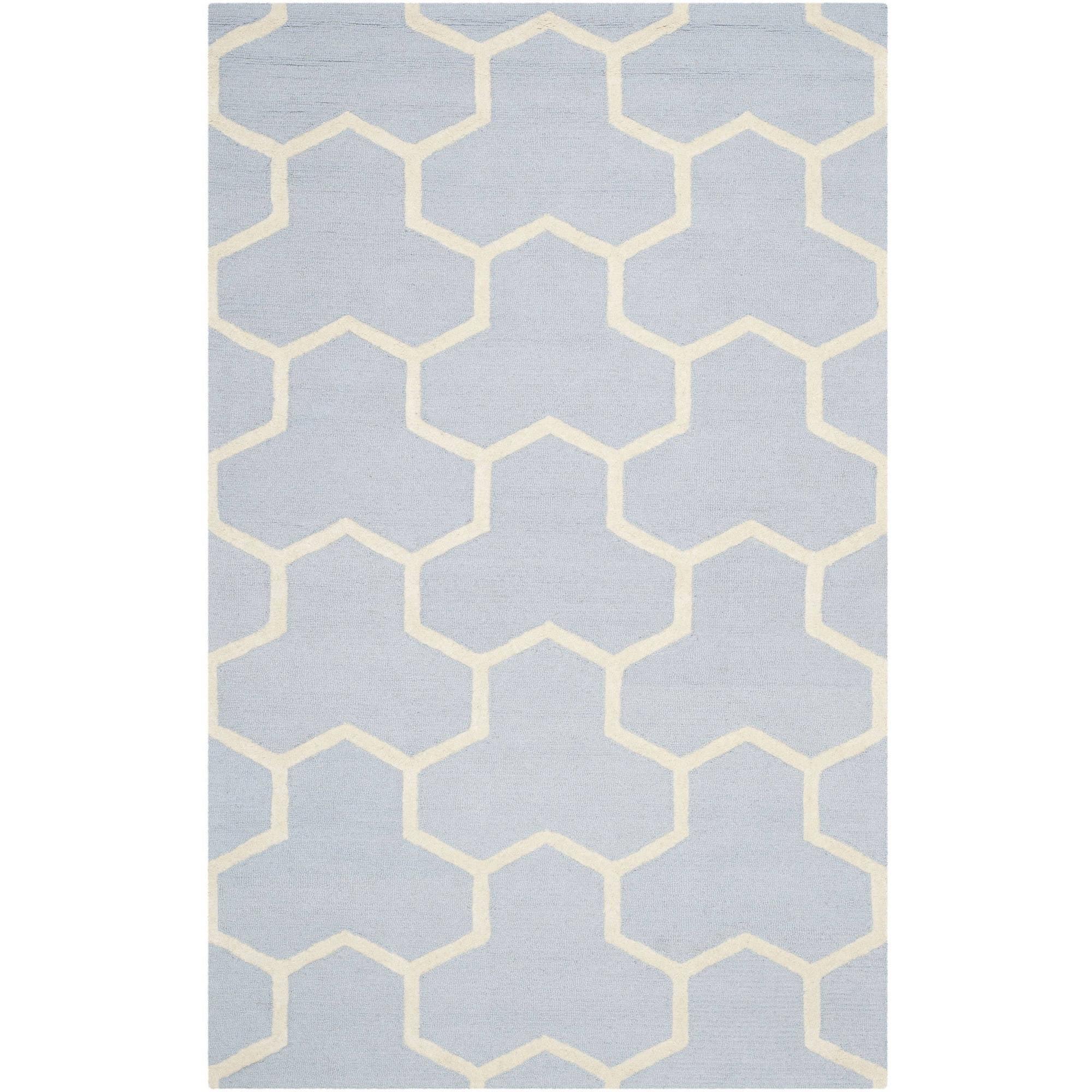 SAFAVIEH Cambridge Joshua Geometric Tessellation Wool Area Rug, Light Blue/Ivory, 6' x 9'