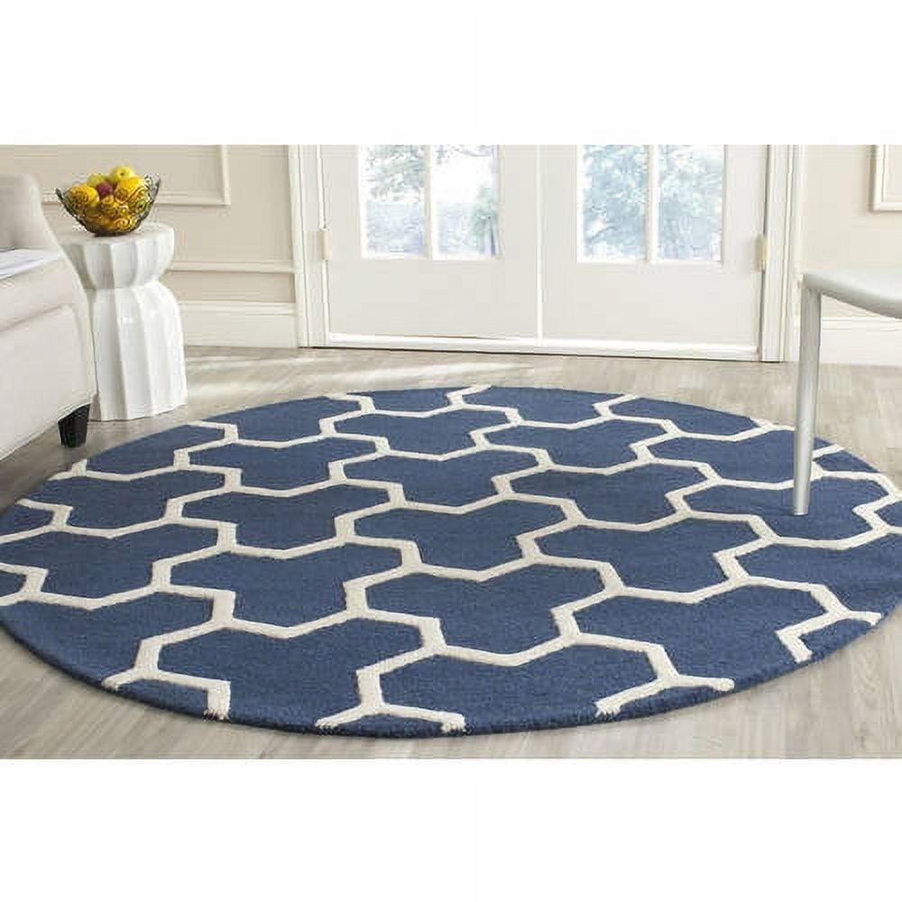 Hand-Tufted Woolen Charm Round Rug in Navy Blue/Ivory, 6' x 9'