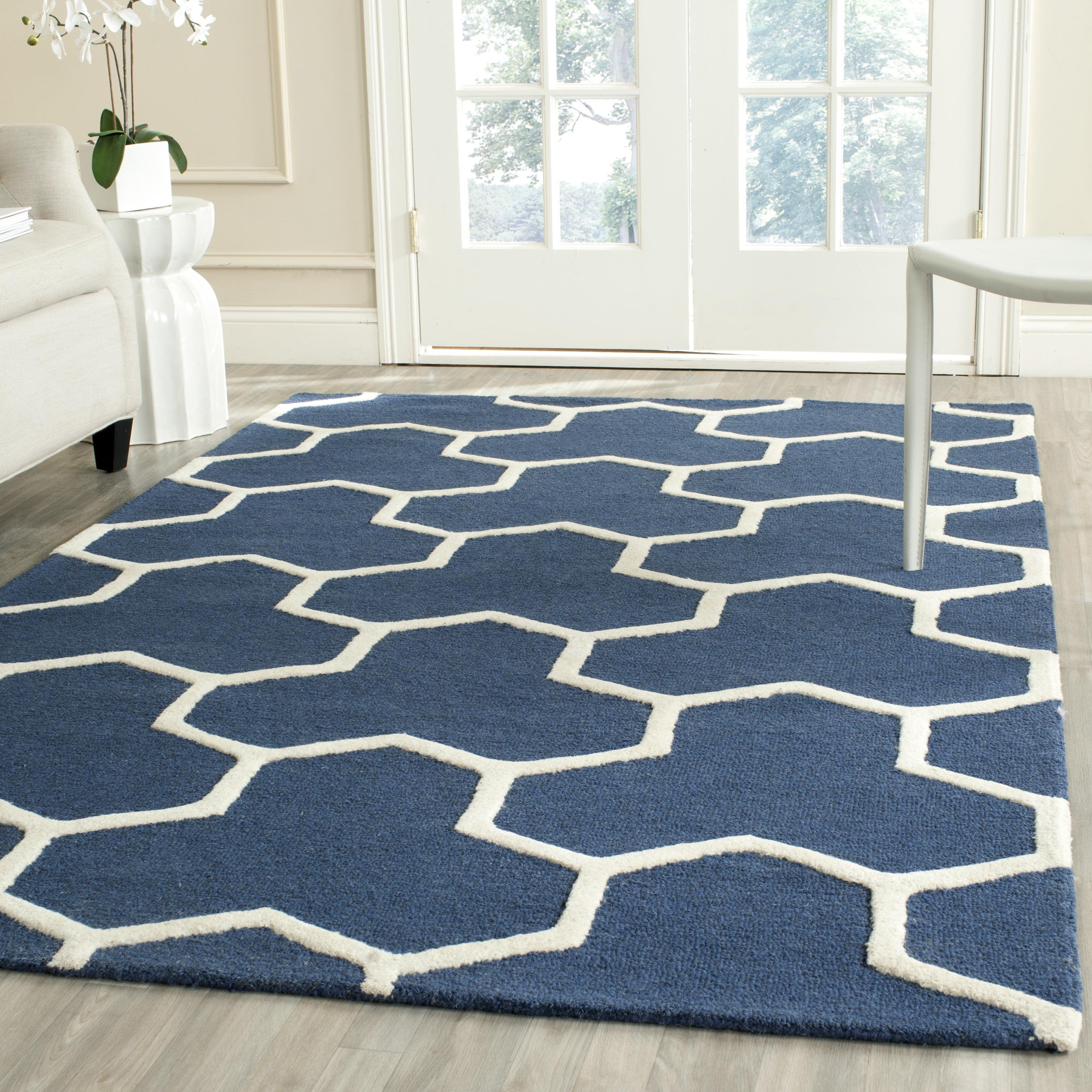 SAFAVIEH Cambridge Joshua Geometric Tessellation Wool Area Rug, Navy Blue/Ivory, 8' x 10'