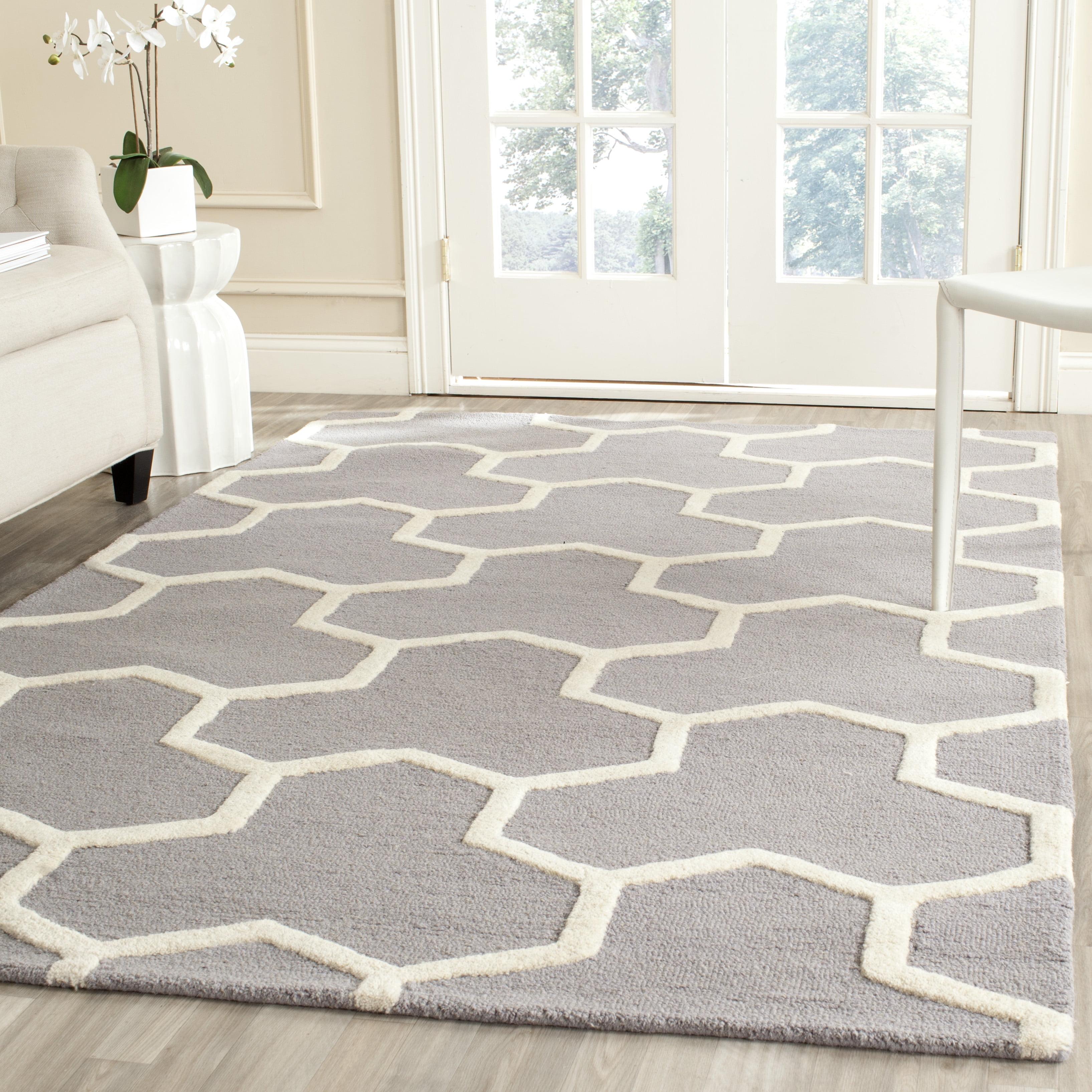 Handmade Silver and Ivory Tufted Wool 4' x 6' Rug