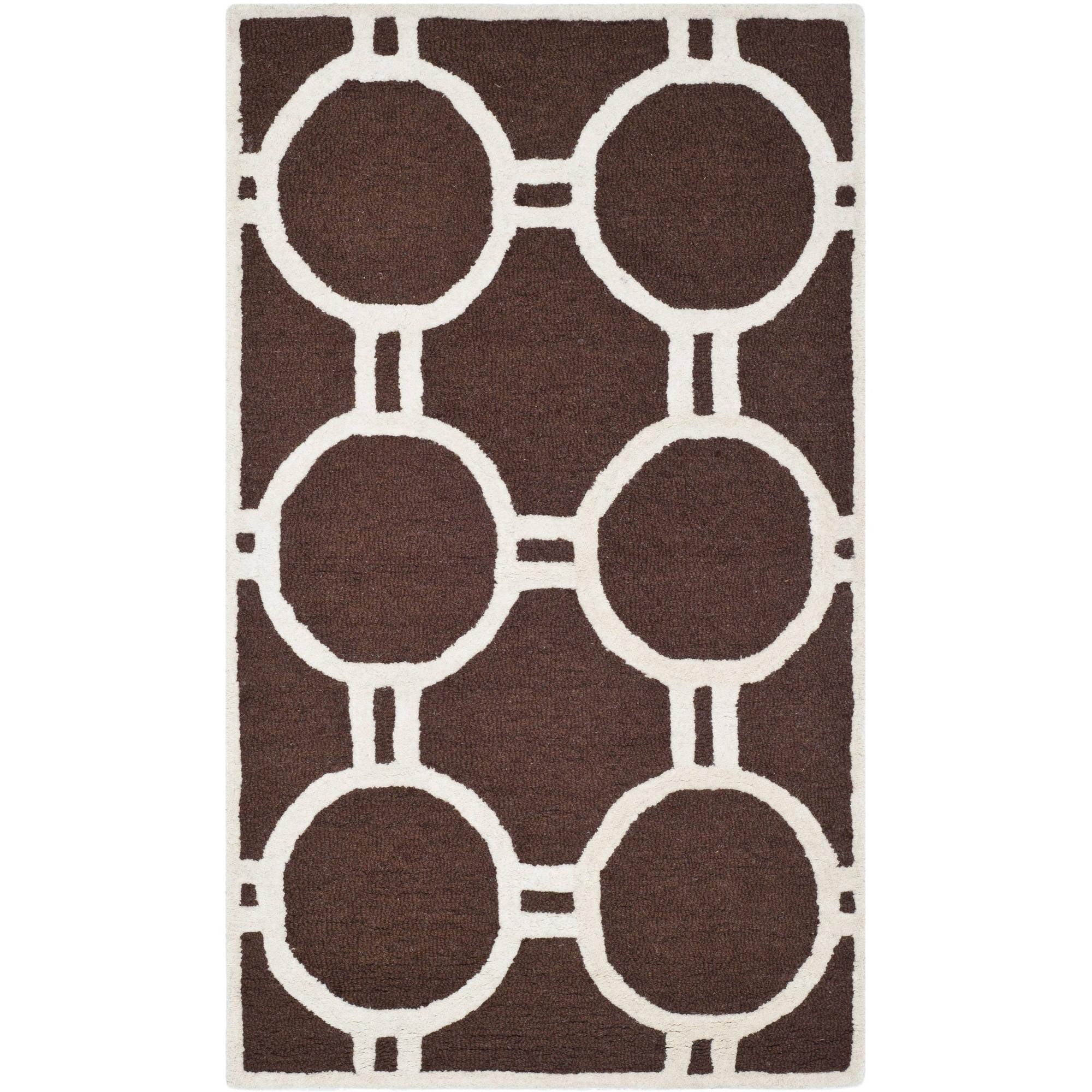 SAFAVIEH Cambridge Joss Geometric Circles Wool Area Rug, Dark Brown/Ivory, 3' x 5'