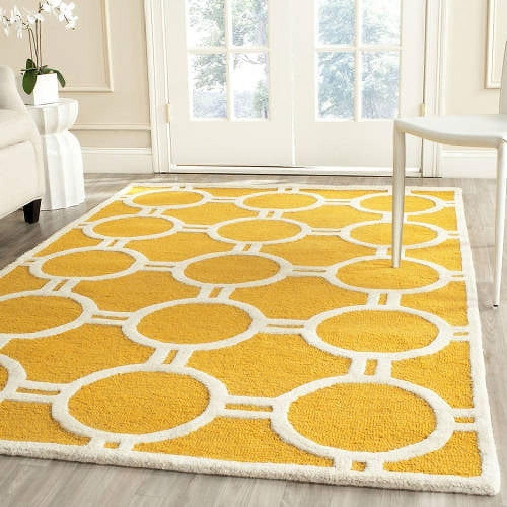 Hand-Tufted Gold and Ivory Round Wool Area Rug, 59 in