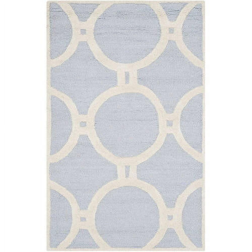 Light Blue Ivory Geometric Wool Area Rug 2'6" x 4'