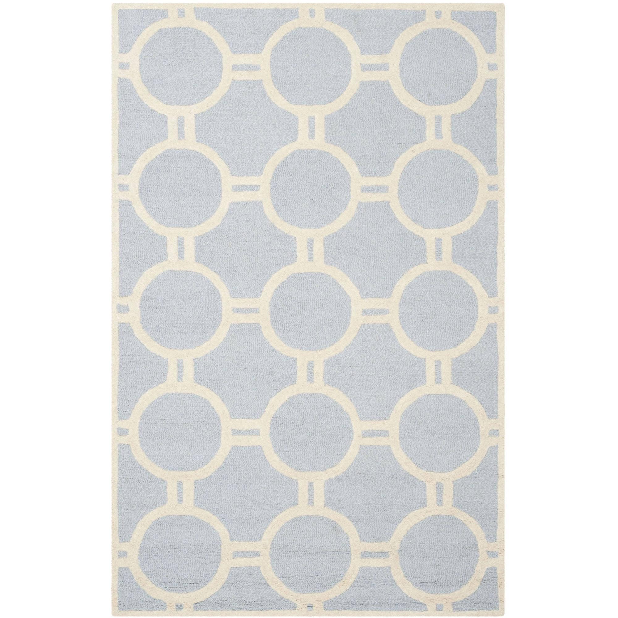 SAFAVIEH Cambridge Joss Geometric Circles Wool Area Rug, Light Blue/Ivory, 4' x 6'