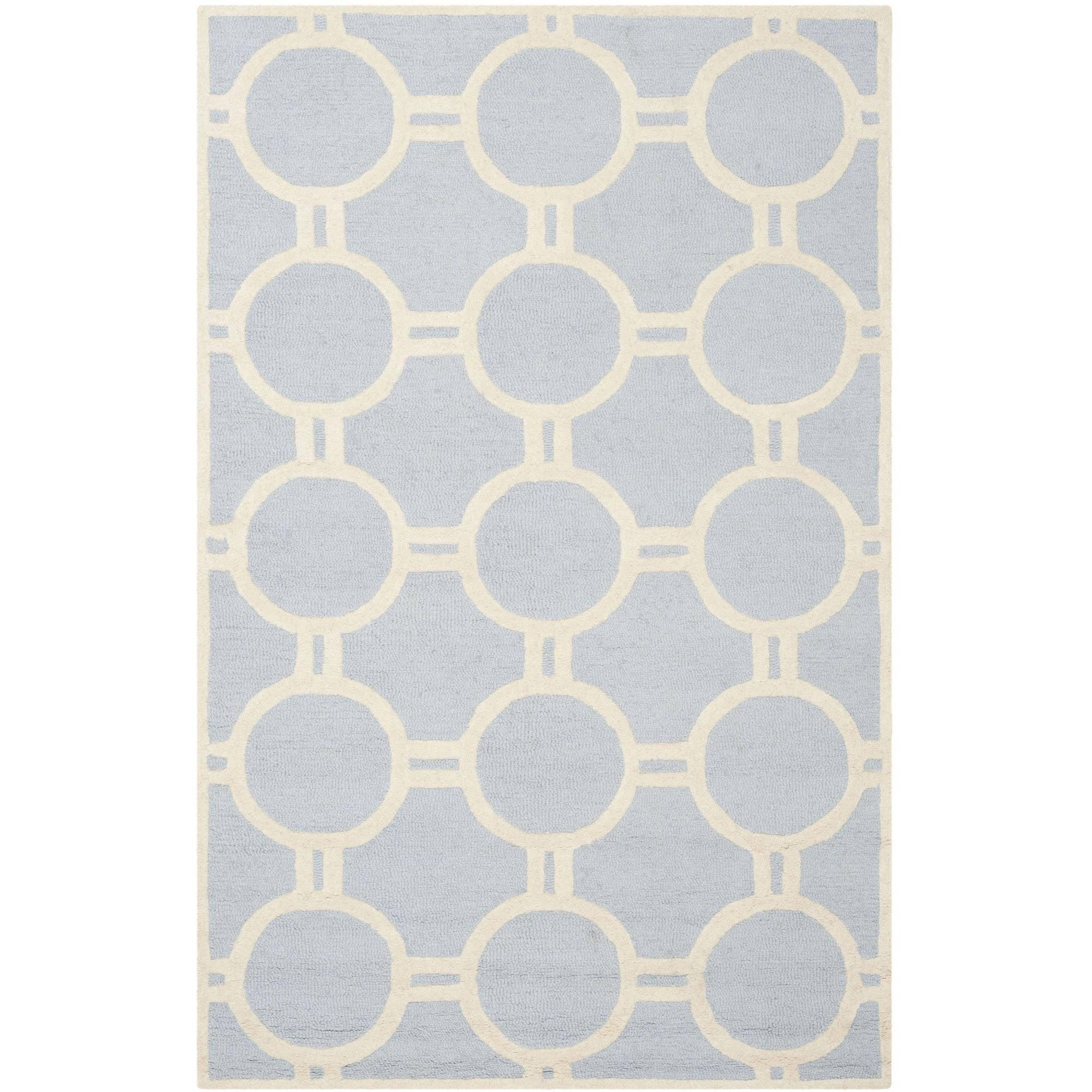 SAFAVIEH Cambridge Joss Geometric Wool Area Rug, Light Blue/Ivory, 4' x 6'