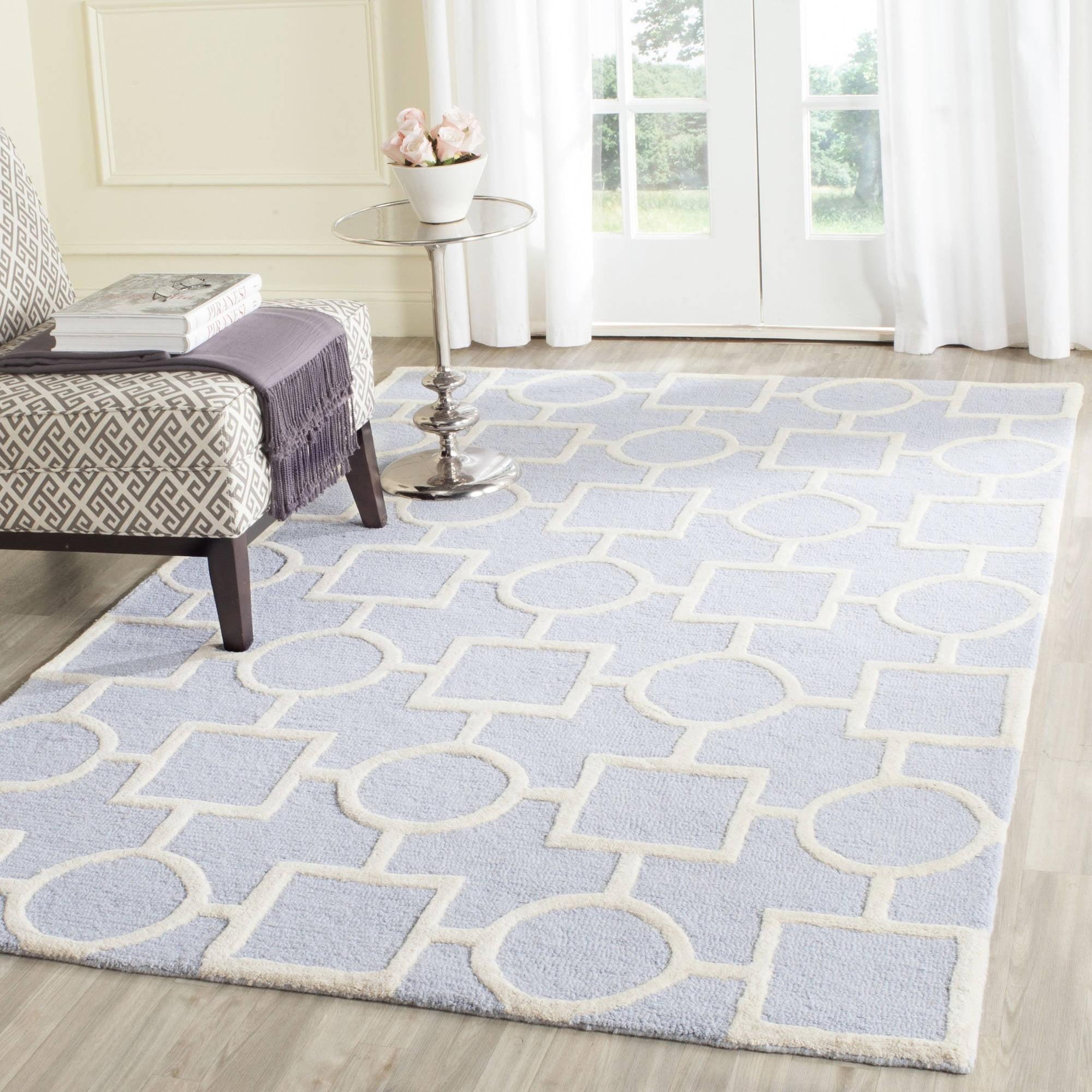 SAFAVIEH Cambridge Joyce Geometric Shapes Wool Area Rug, Light Blue/Ivory, 8' x 10'