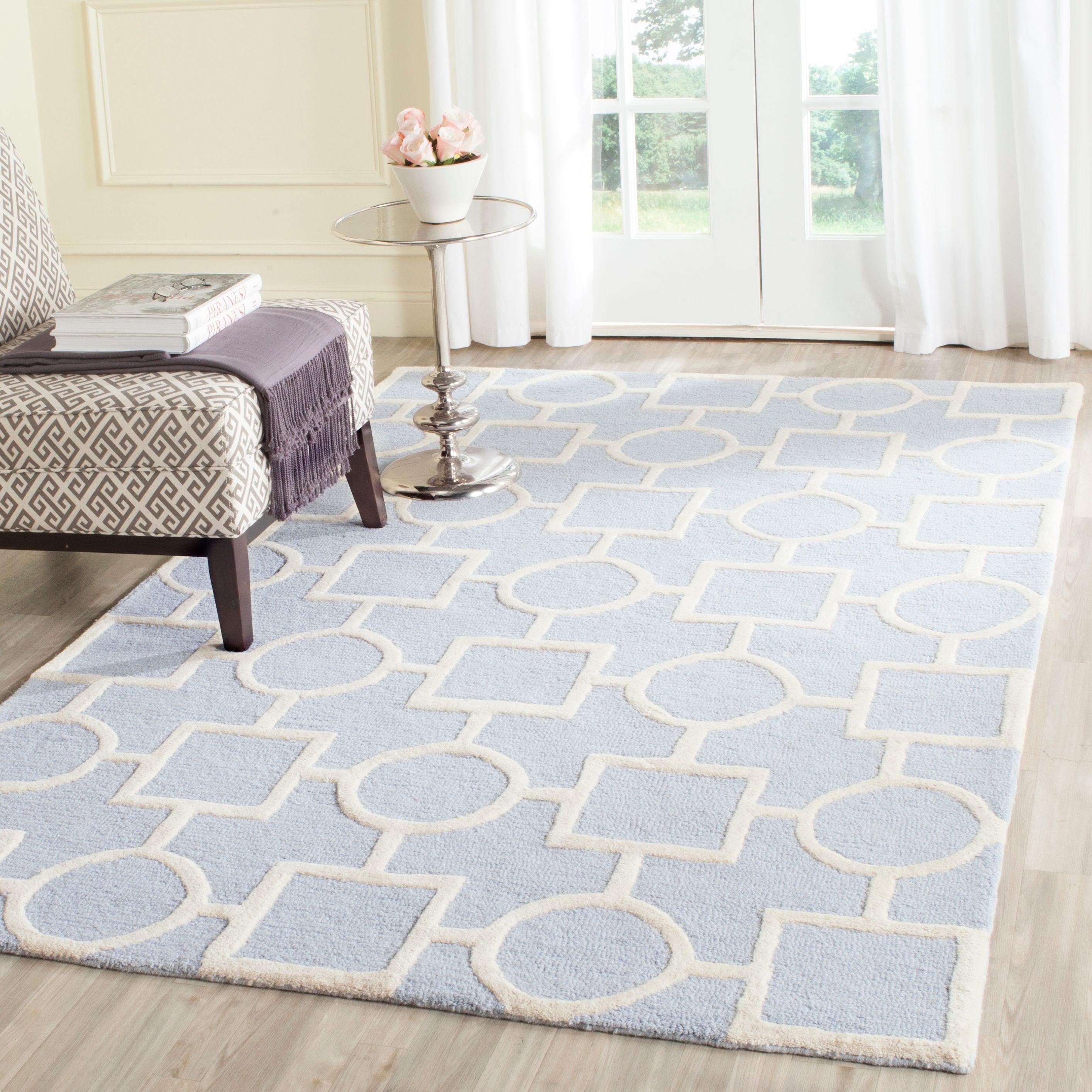 Hand-Tufted Wool Round Rug in Light Blue & Ivory, 54"