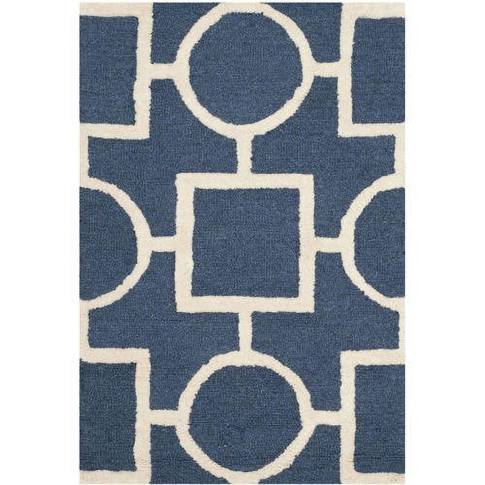 SAFAVIEH Cambridge Joyce Geometric Wool Area Rug, Navy Blue/Ivory, 2'6" x 4'