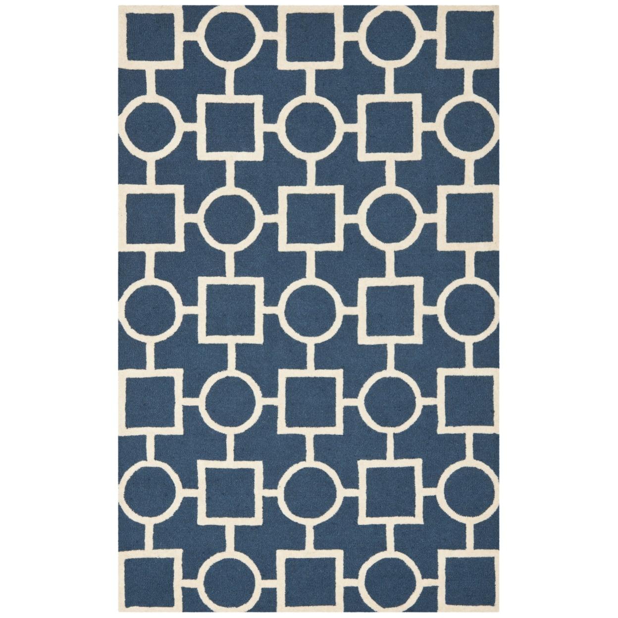 SAFAVIEH Cambridge Joyce Geometric Wool Area Rug, Navy Blue/Ivory, 4' x 6'