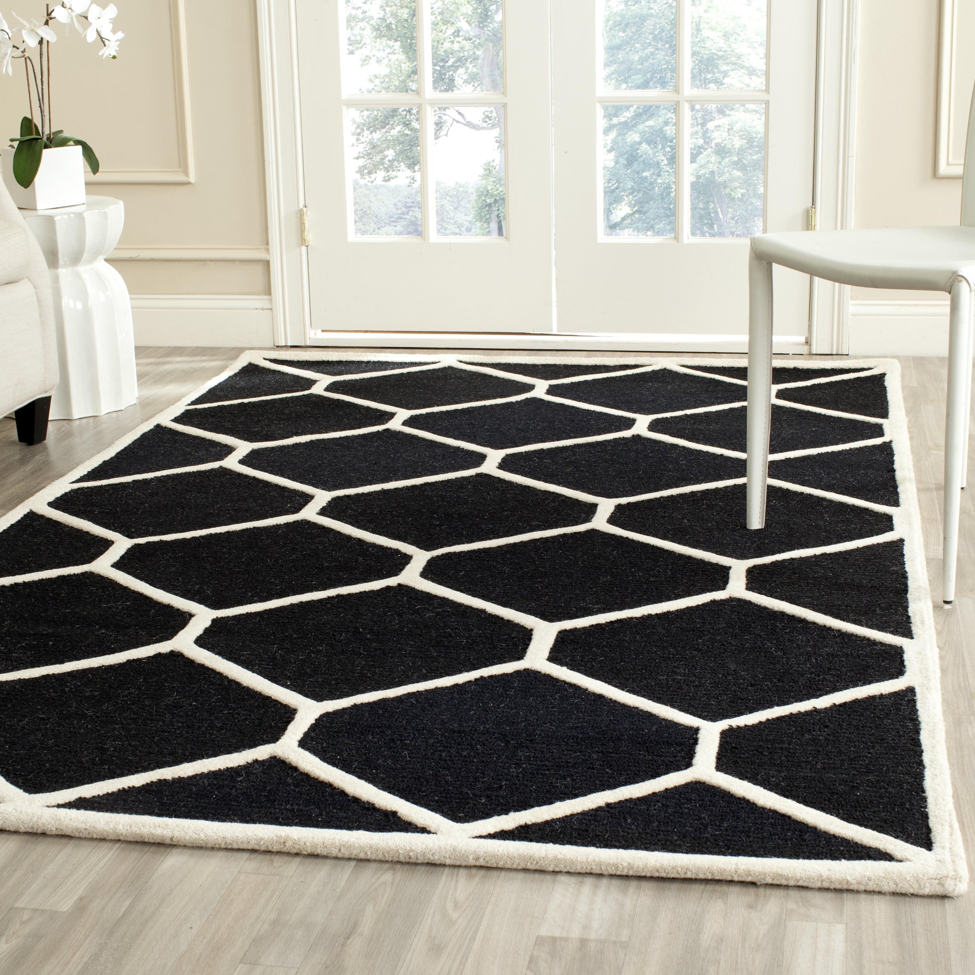 SAFAVIEH Cambridge Juan Geometric Wool Area Rug, Black/Ivory, 5' x 8'