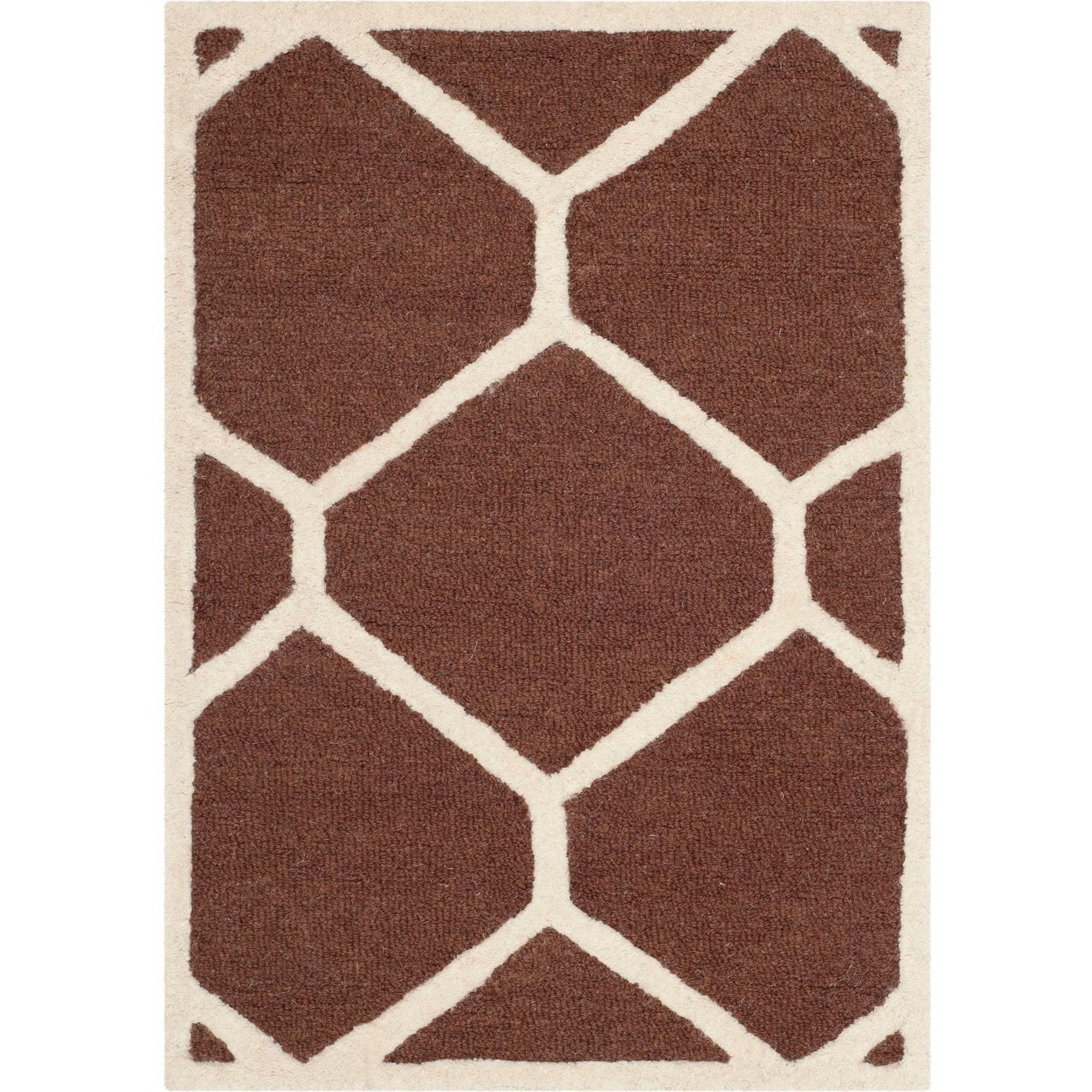 SAFAVIEH Cambridge Juan Geometric Wool Area Rug, Dark Brown/Ivory, 2'6" x 4'