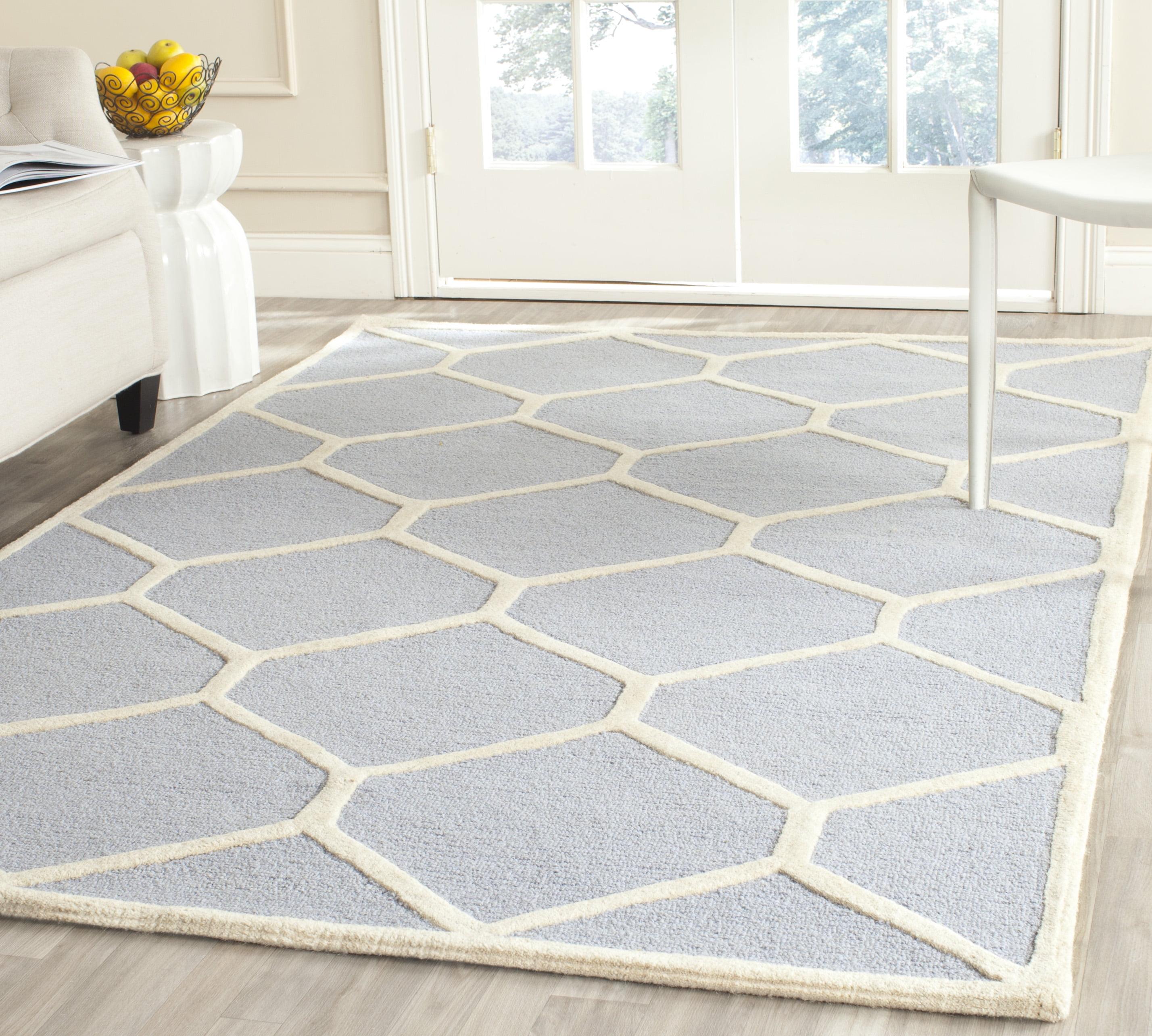 SAFAVIEH Cambridge Juan Geometric Wool Area Rug, Light Blue/Ivory, 5' x 8'