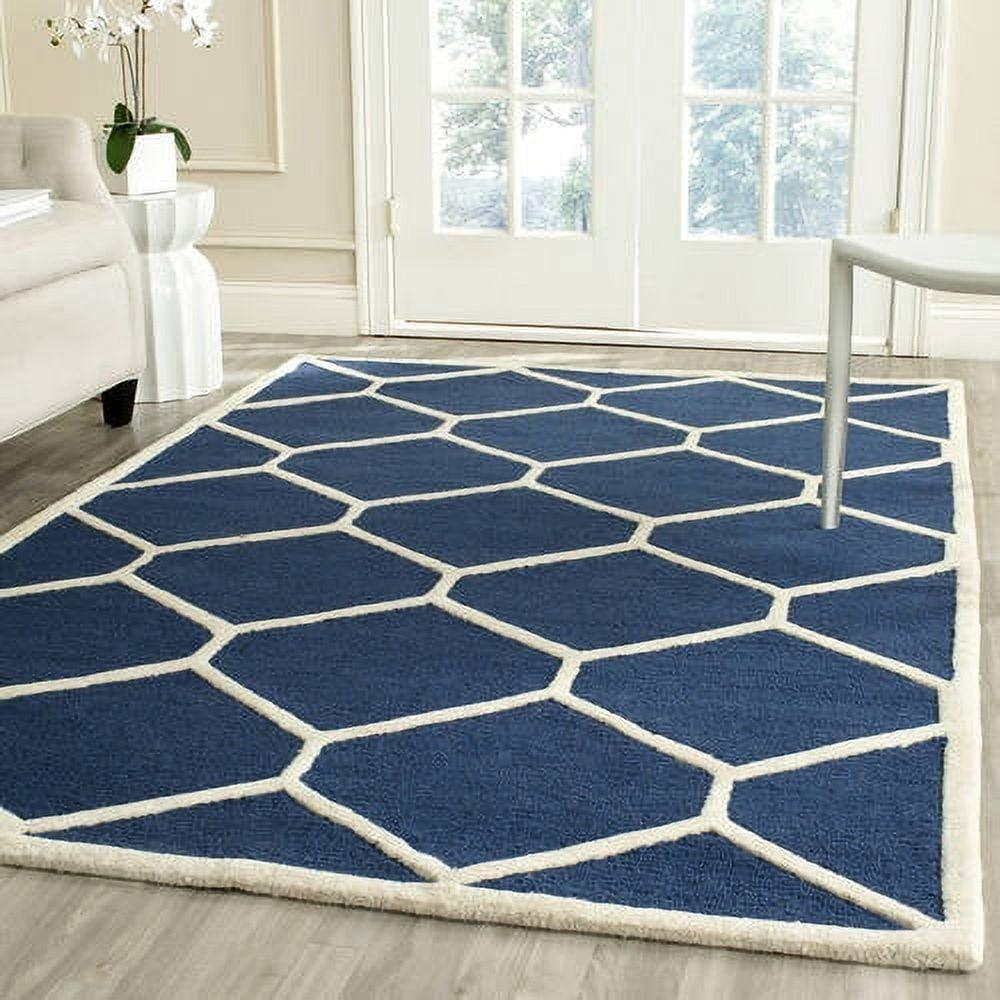 Hand-Tufted Classic Navy Blue & Ivory Wool 6' Round Rug