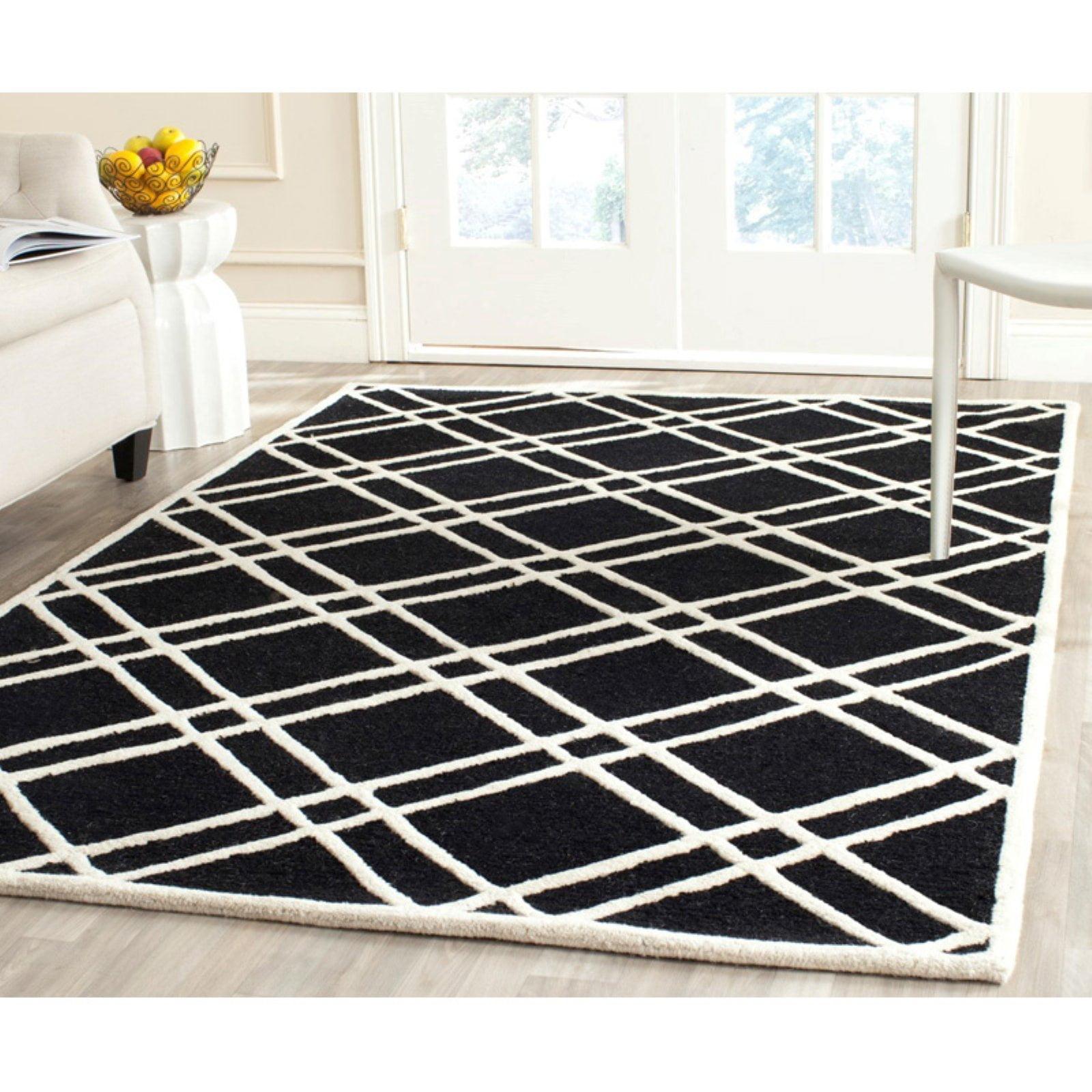 Deedgra Geometric Handmade Tufted Wool Black/White Area Rug