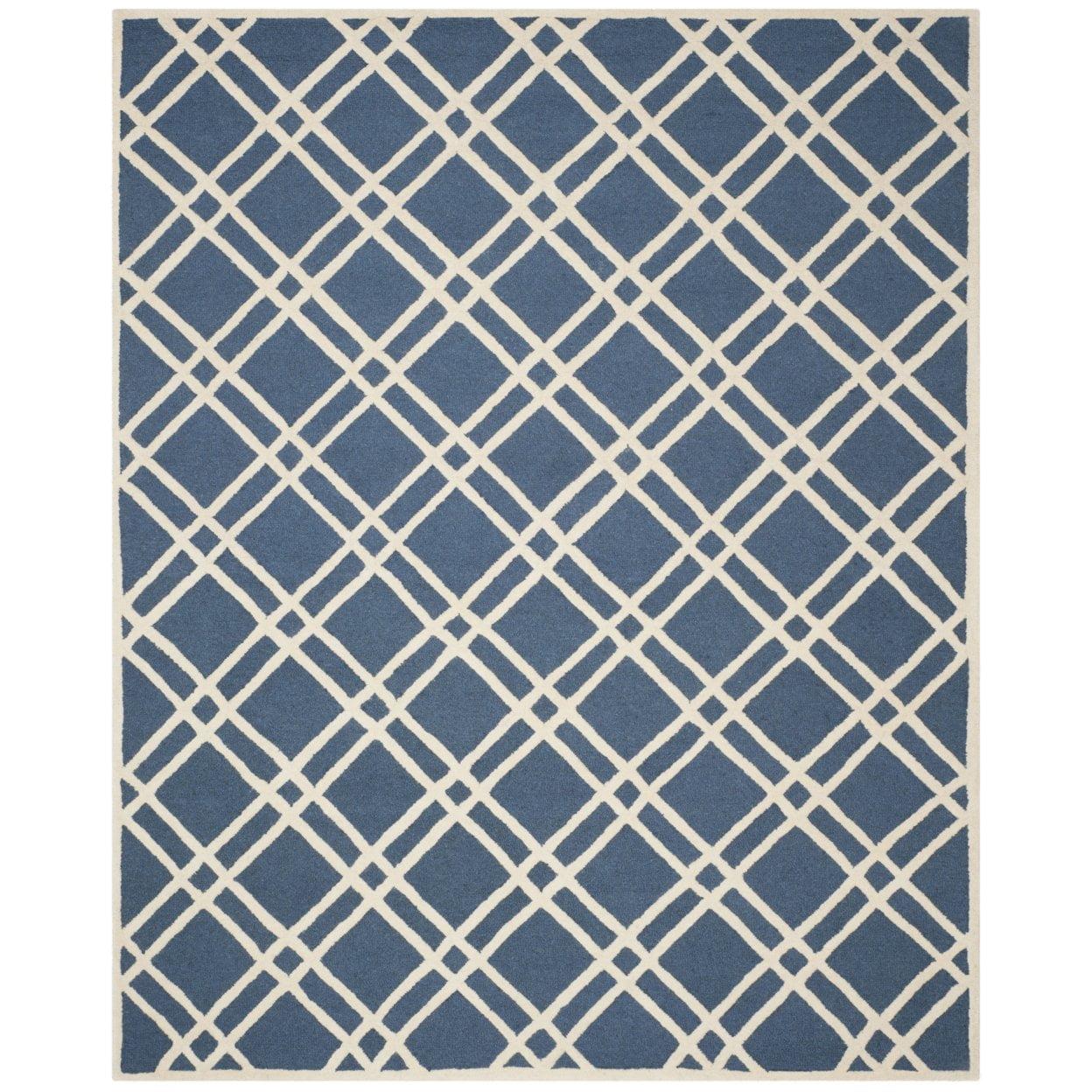 SAFAVIEH Cambridge Judy Geometric Wool Area Rug, Navy Blue/Ivory, 4' x 6'