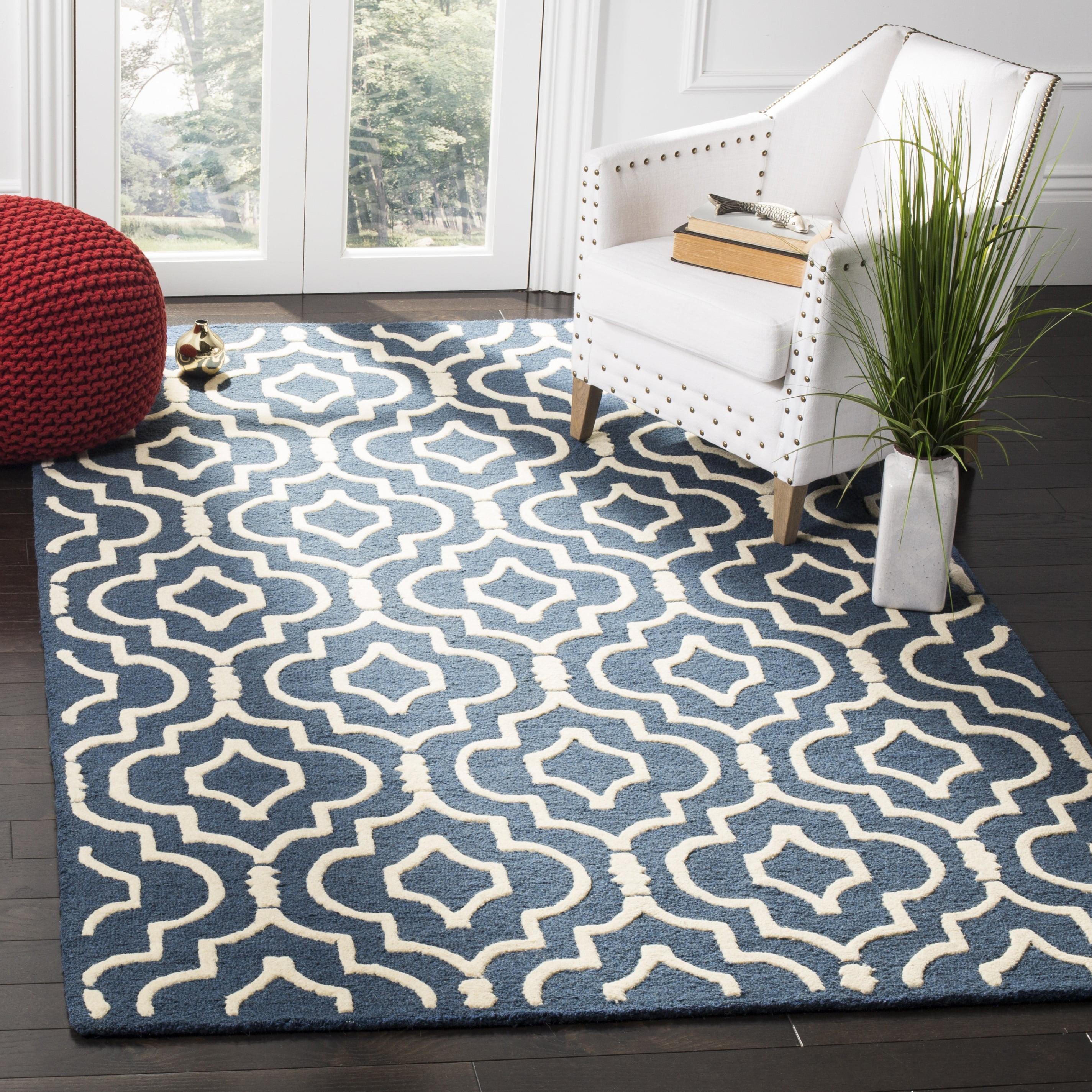 SAFAVIEH Cambridge Julian Geometric Wool Area Rug, Navy Blue/Ivory, 5' x 8'