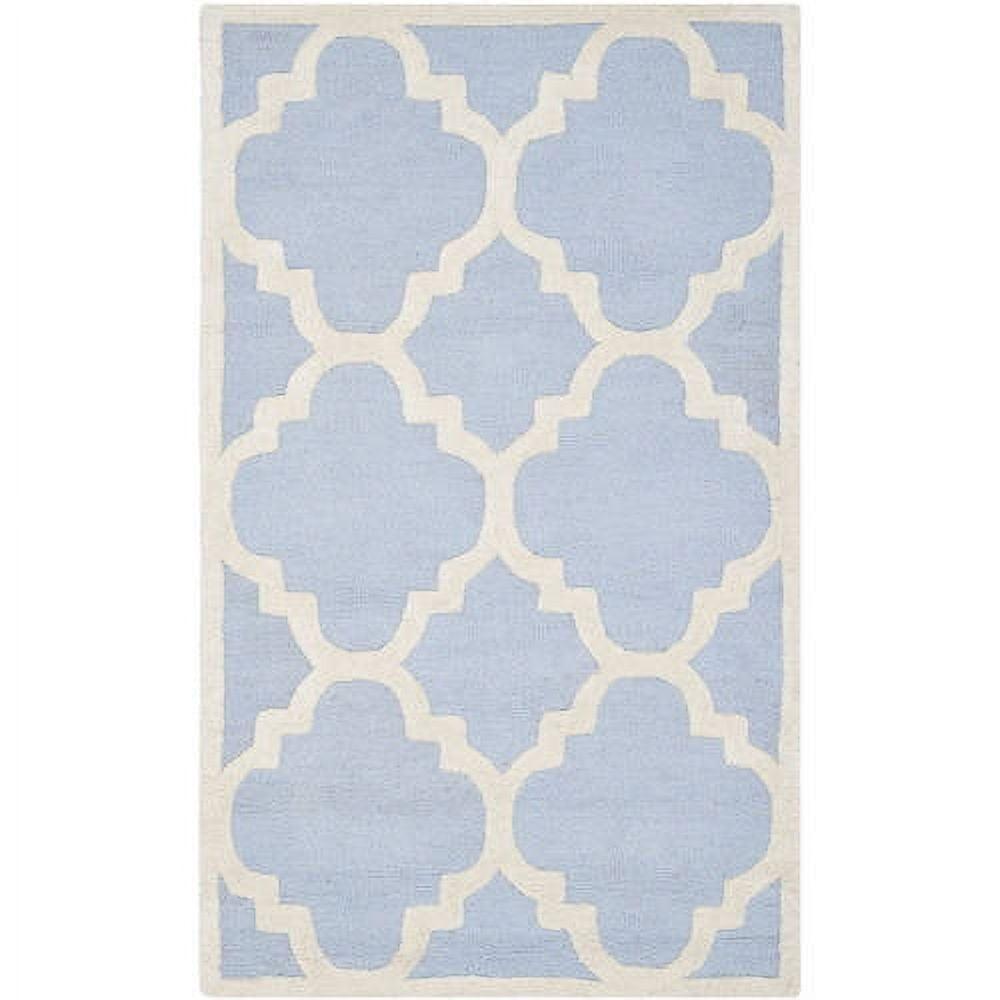 Hand-tufted Cambridge Light Blue & Ivory Wool Round Rug, 3' x 5'