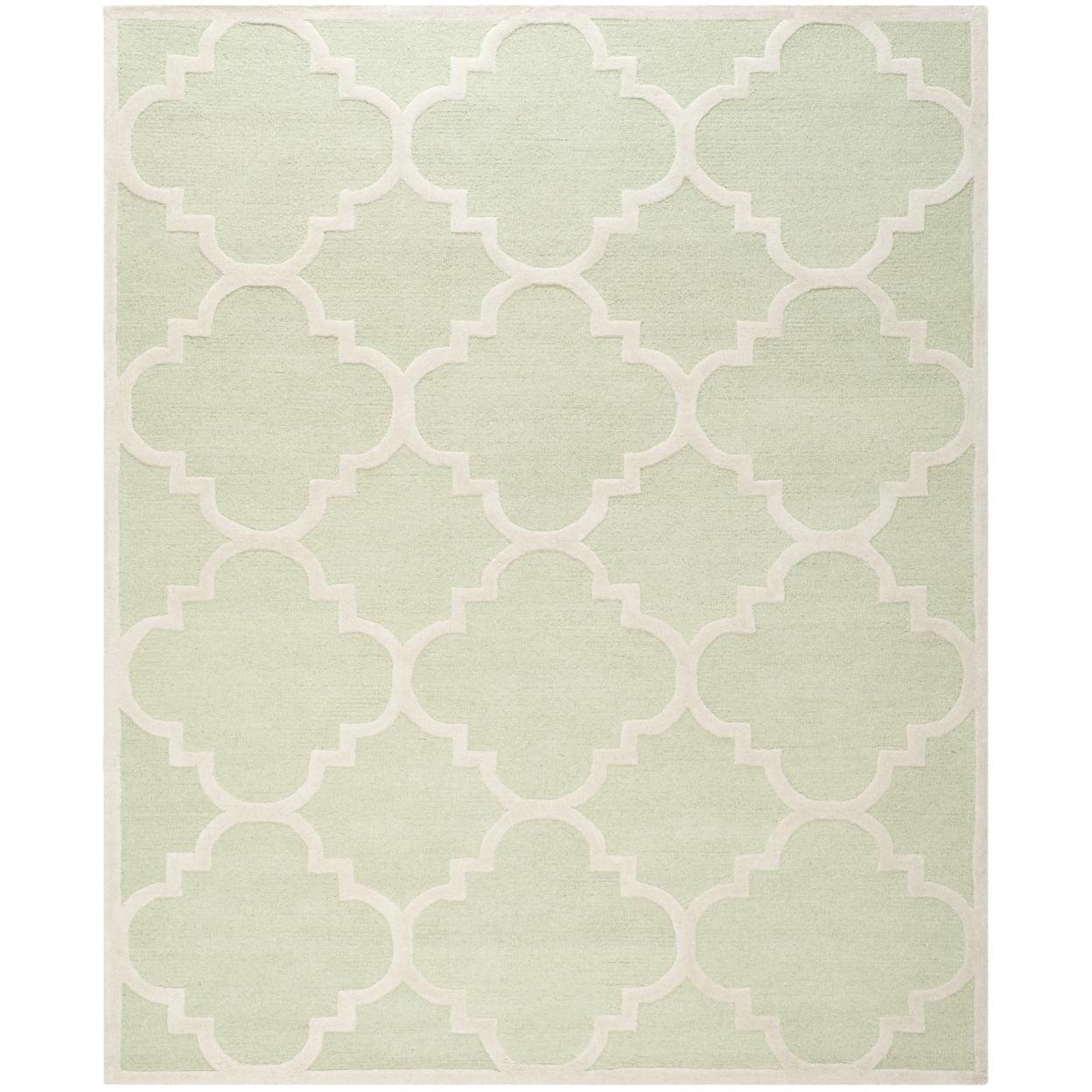 SAFAVIEH Cambridge Justine Geometric Quatrefoil Wool Area Rug, Light Green/Ivory, 9' x 12'