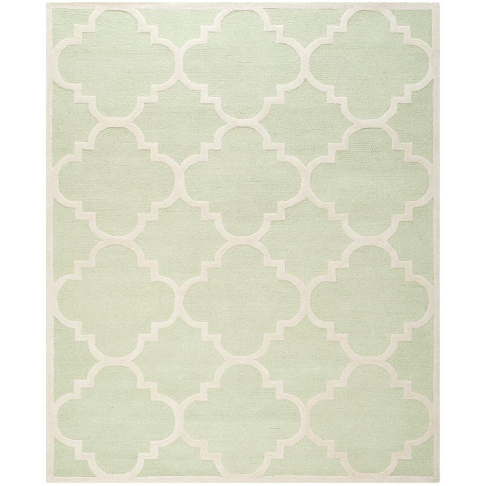 SAFAVIEH Cambridge Justine Geometric Quatrefoil Wool Area Rug, Light Green/Ivory, 9' x 12'