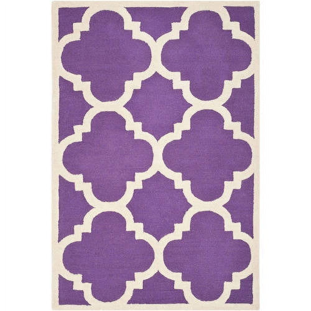 Hand-Tufted Purple and Ivory Wool Geometric Area Rug