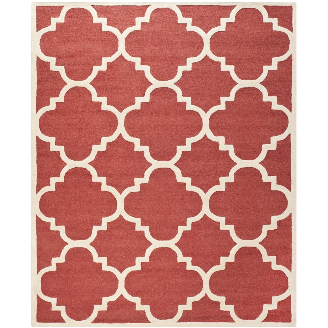 SAFAVIEH Cambridge Justine Geometric Quatrefoil Wool Area Rug, Rust/Ivory, 10' x 14'