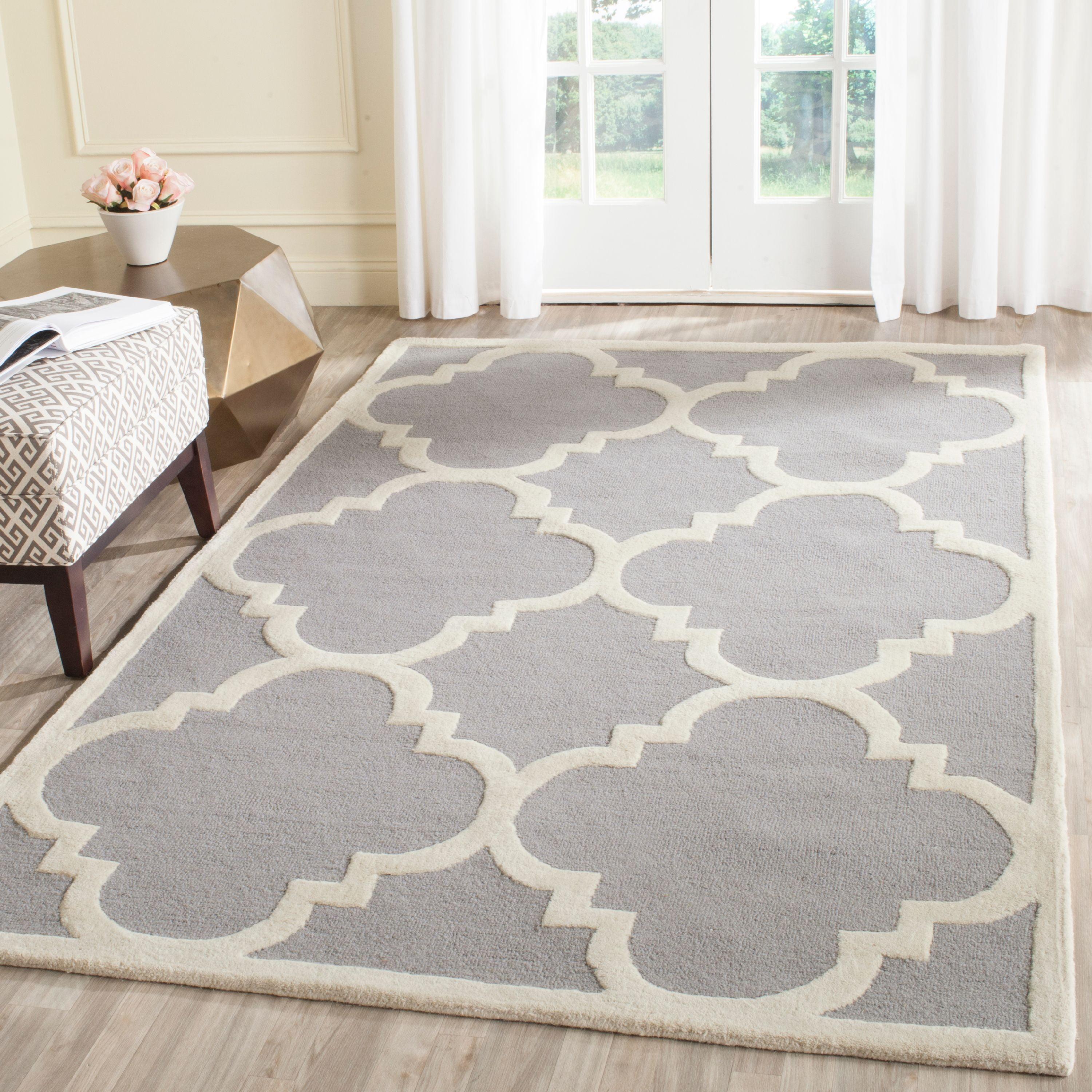 SAFAVIEH Cambridge Justine Geometric Quatrefoil Wool Area Rug, Silver/Ivory, 9' x 12'