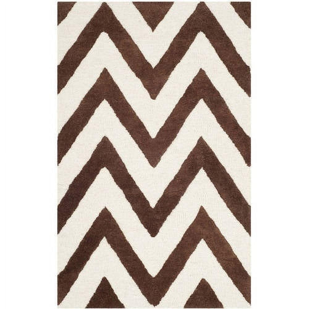 Hand-Tufted Ivory and Dark Brown Wool Rectangular Rug, 2' x 3'