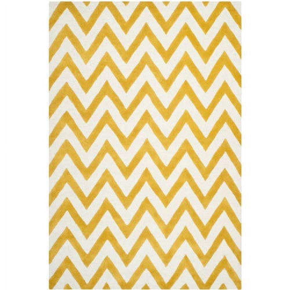 Gold and Ivory Hand-Tufted Wool Zig Zag Area Rug 3' x 5'