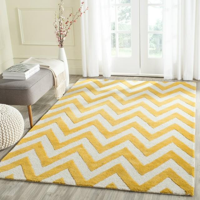 SAFAVIEH Cambridge Kaitlyn Zig Zag Stripes Wool Area Rug, Gold/Ivory, 4' x 6'