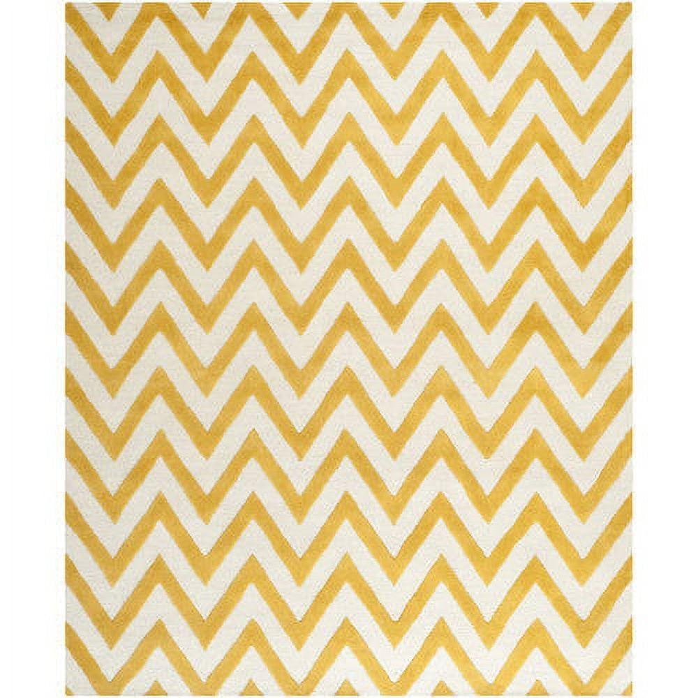 SAFAVIEH Cambridge Kaitlyn Zig Zag Stripes Wool Area Rug, Gold/Ivory, 8' x 10'