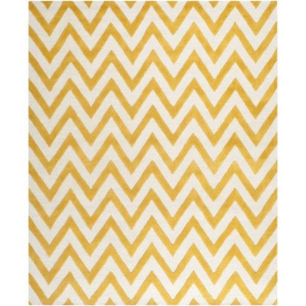 SAFAVIEH Cambridge Kaitlyn Zig Zag Stripes Wool Area Rug, Gold/Ivory, 8' x 8' Square