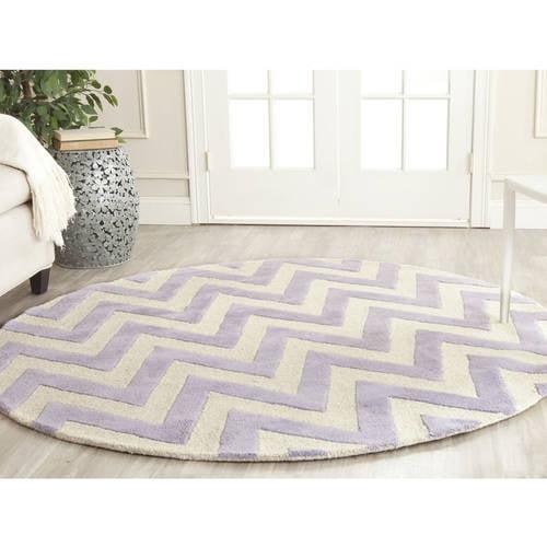 Lavender and Ivory Zig Zag Hand-Tufted Wool Area Rug